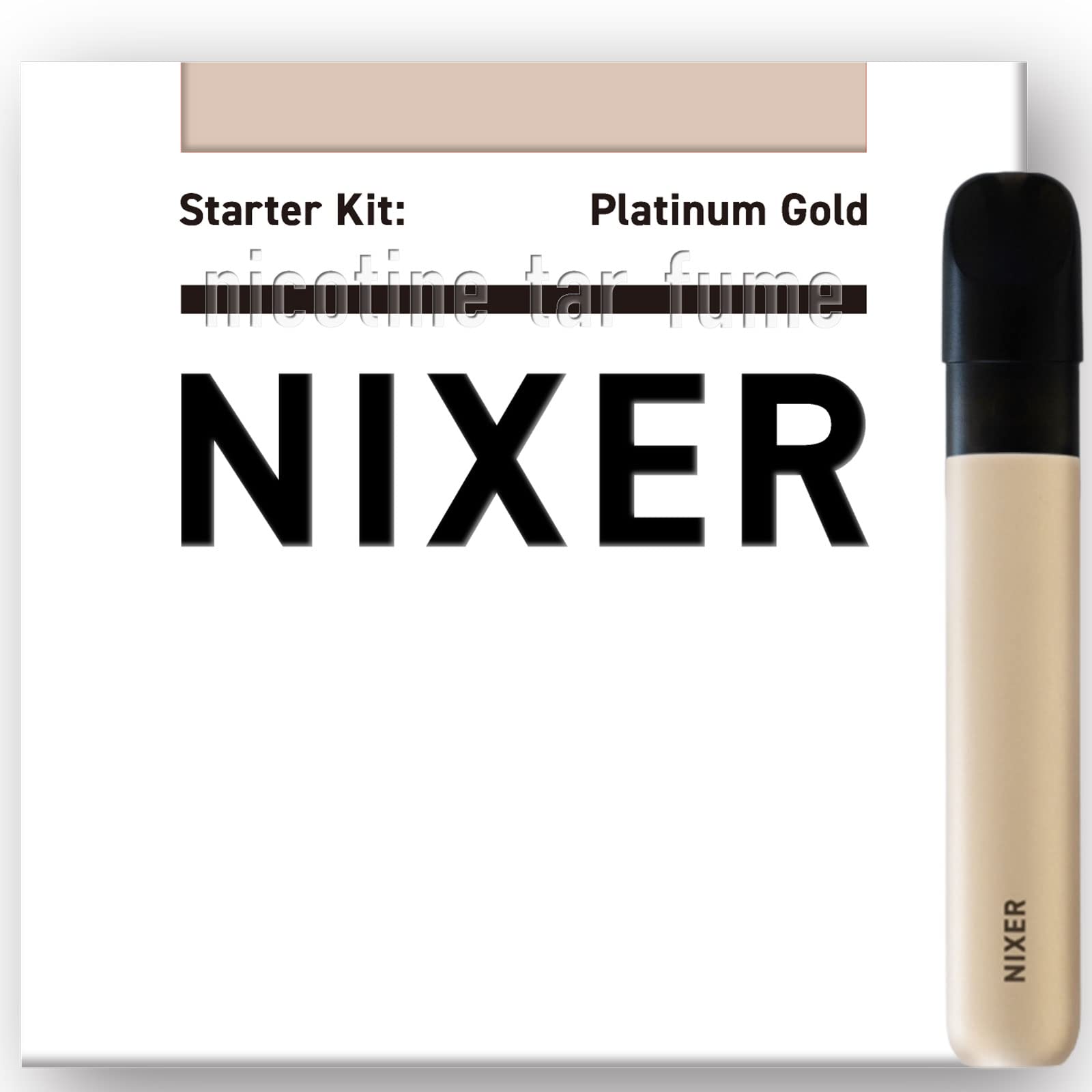 NIXER(ニクサー) 電子タバコ スターターキット プラチナムゴールド 本体 + カートリッジ1個 + 充電用USB(タイプC) ニコチン0 タール0