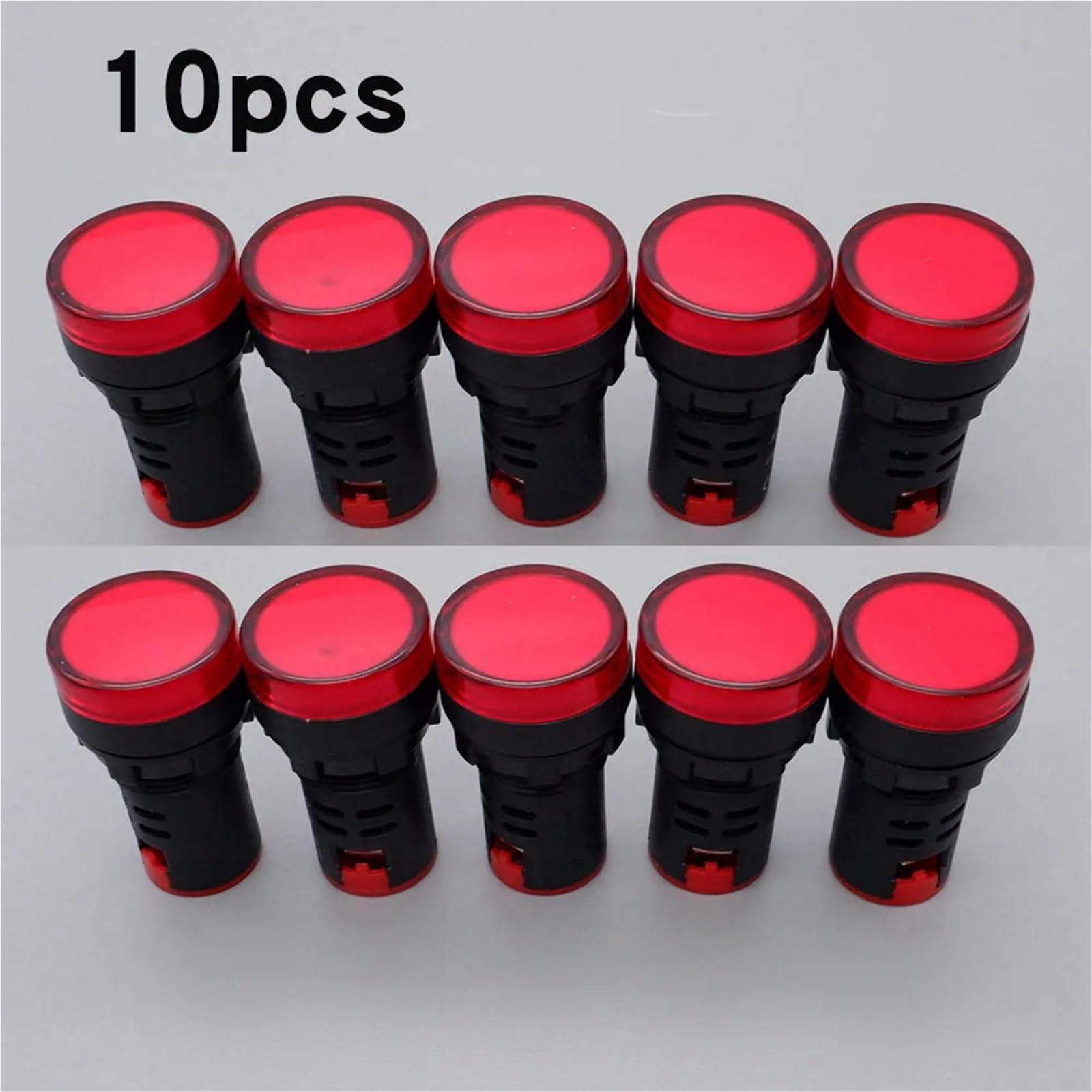 Lot de 10 voyants LED en plastique de 22 mm, 12 V, 24 V, 220 V, rouge, vert, bleu, jaune, blanc, montage sur panneau(10pcs Red 220V)