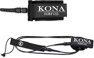 KONA SURF CO. Premium Straight Comp Surfboard Leash Leg Rope for Shortboards and Longboards in Black Ankle sz:5mm x 6ft