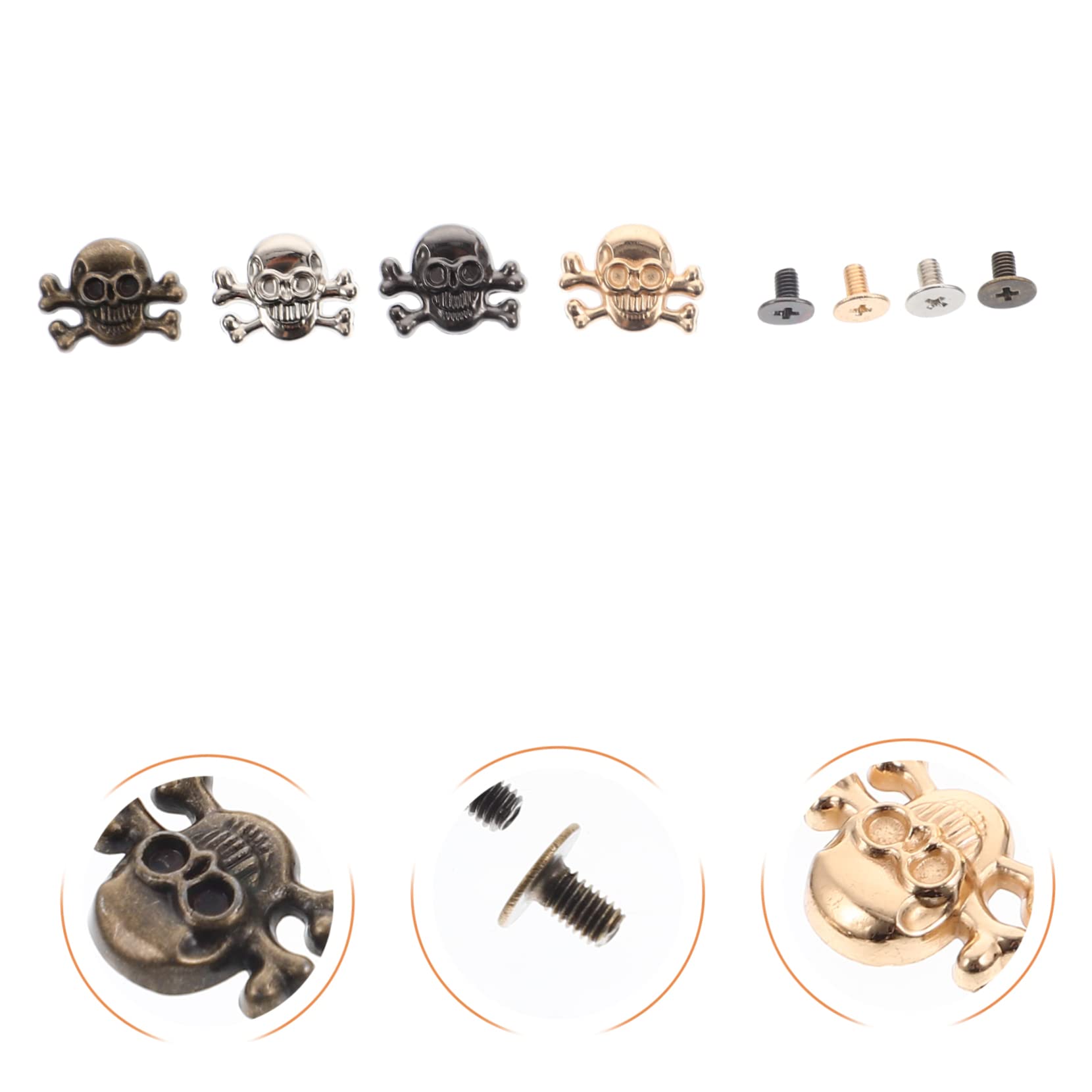 NUOBESTY 120 Juegos remaches de calavera craft moda adornos decoracion tachuelas de calavera de oro remaches de ropa remaches artesanales de cuero remache de calavera de metal aleación