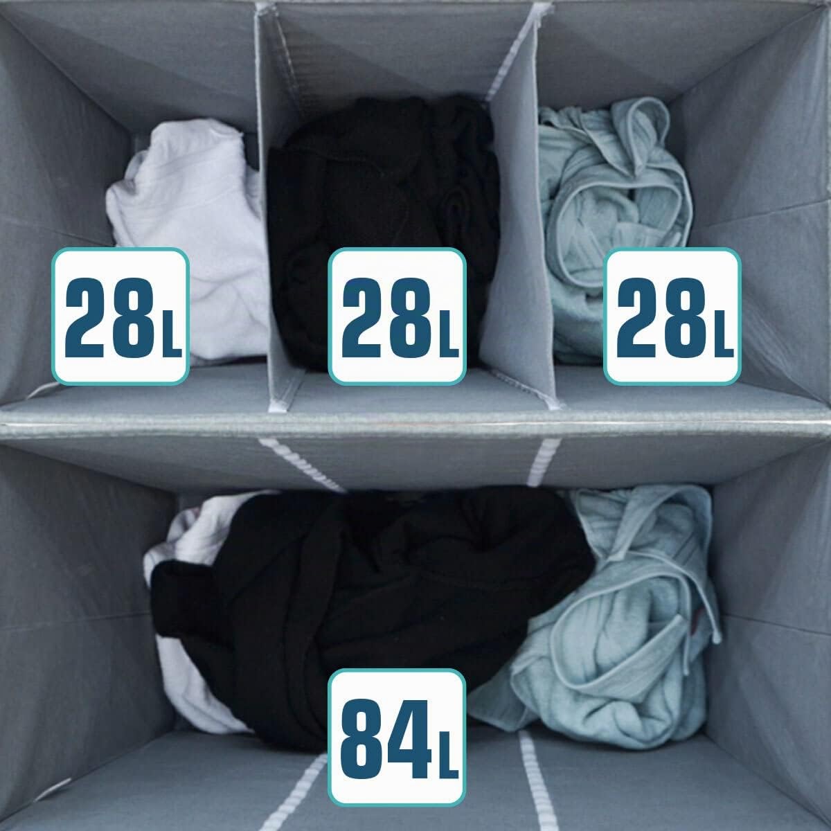 DuneDesign Wäschekorb 3 Fächer mit Deckel - 84L Wäschesammler Beige - Wäschesortierer für Schmutzwäsche - Wäsche Organizer Badezimmer Schlafzimmer - Laundry Basket mit Trennsystem Ordnungssystem