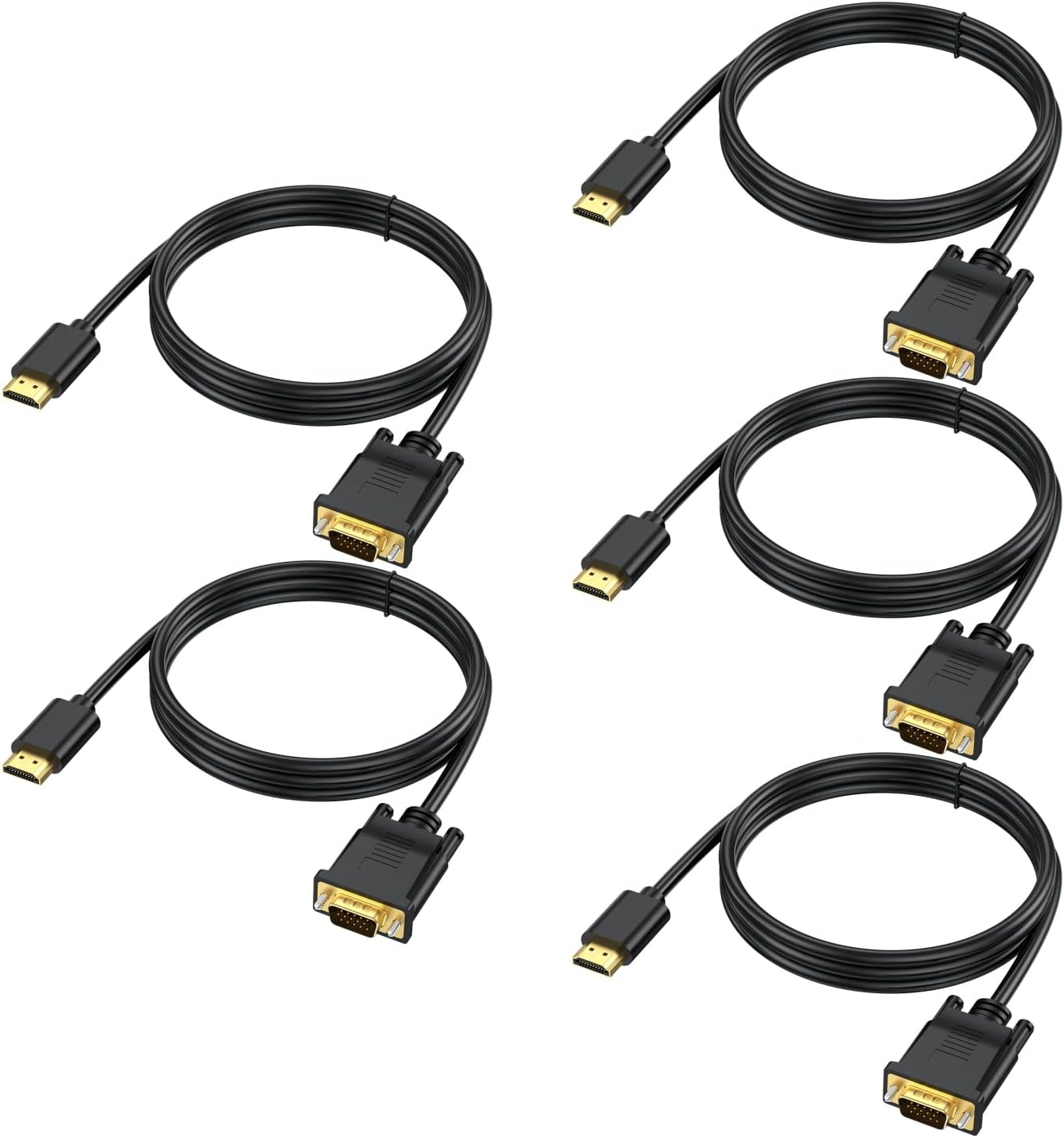 6ft HDMI to VGA Cable 5-Pack, 1080P HD Video, Compatible with Computer, Laptop, Monitor, Projector, HDTV 6 Feet 5Pack