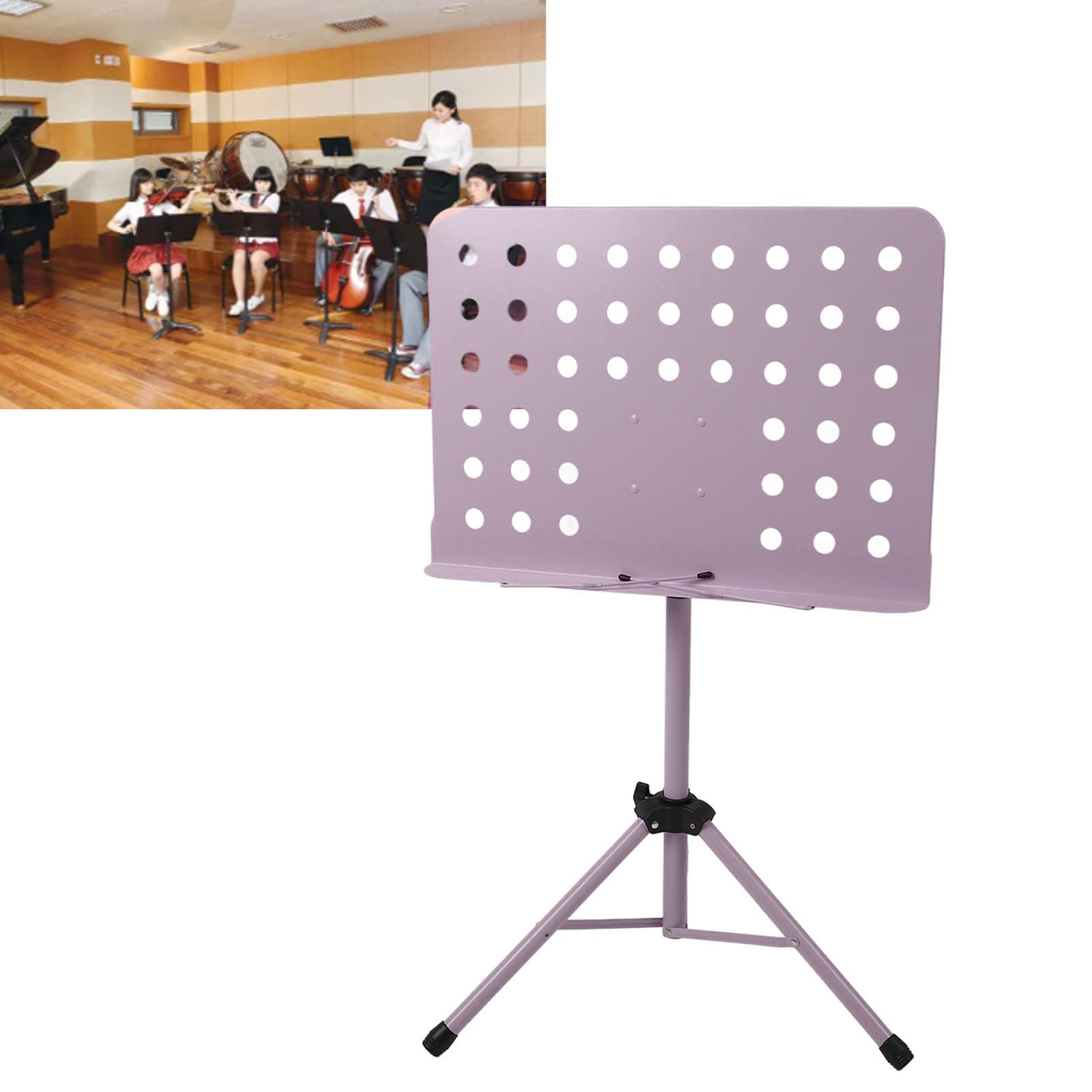 Partido de partituras de altura ajustable de altura ajustable de la música plegable soporte de libros de guitar (Púrpura)