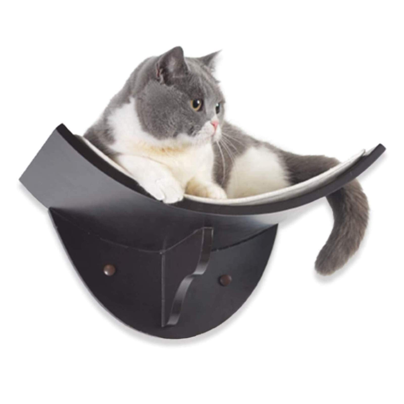 Scurrty Cat Shelf Curved Wall Mounted Cat Perch with 2 Different Mats Cat Wall Bed Modern Design Up to 35lb … (Black)