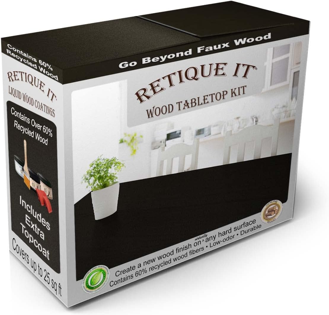 Retique It Wood Finish Tabletop Kit Classic Black, 8 oz, Water Based, Wood Paint, Tabletop Kit