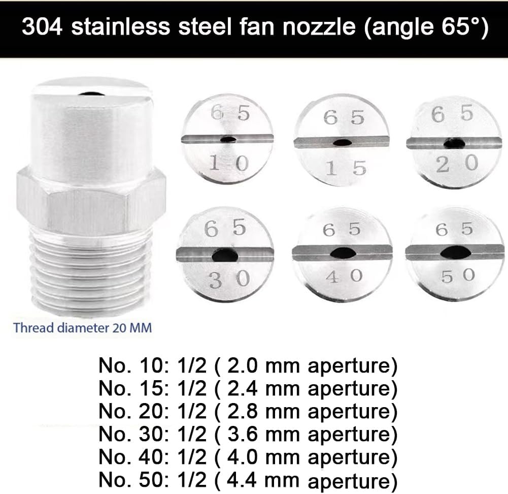 フラットファン高圧洗濯機ノズル-1/8、1/4、3/8、1/2BSPT男性スレッド304ステンレススチールノズル-65度 - 設置が