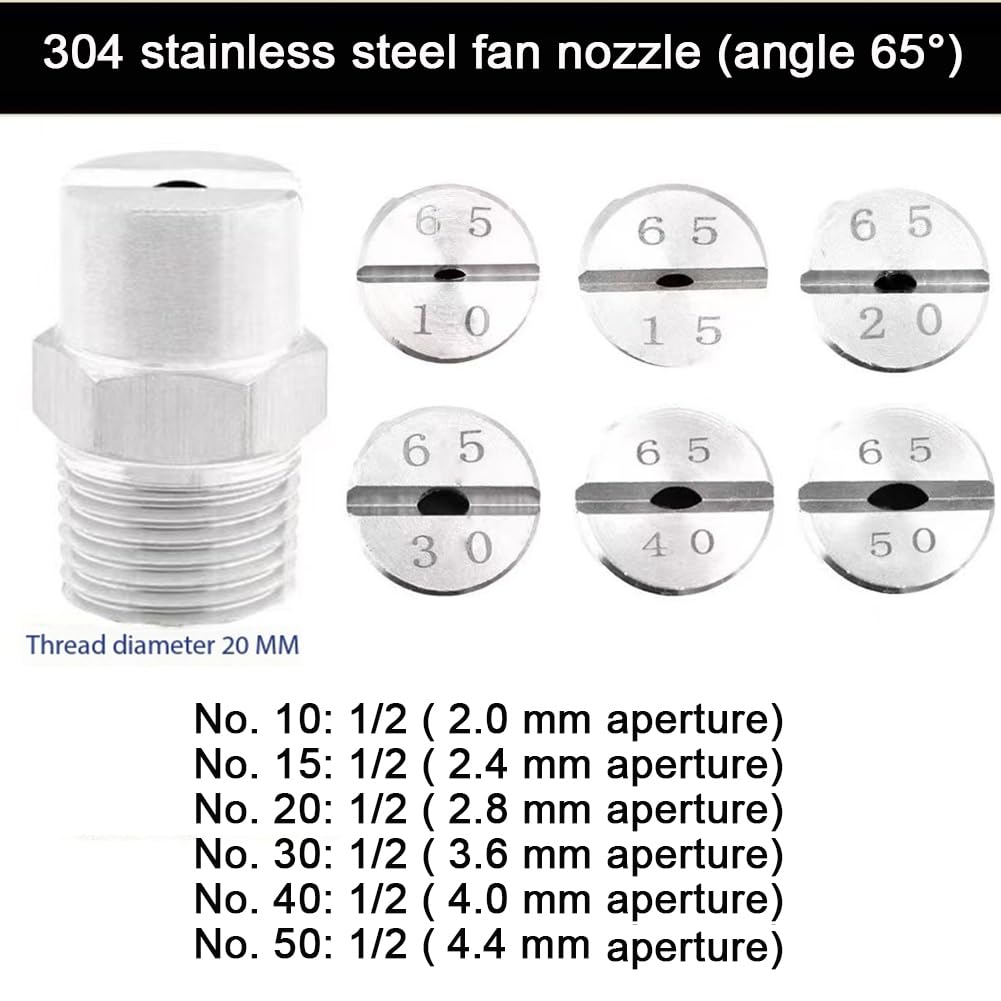 Boquilla de limpieza, boquilla ángulo pulverización, alta presión, resistencia acero inoxidable, flujo agua ajustable, atomización gran angular, ventilador plano(No.30: 1/2 (3.6 Mm Aperture) 10pc)