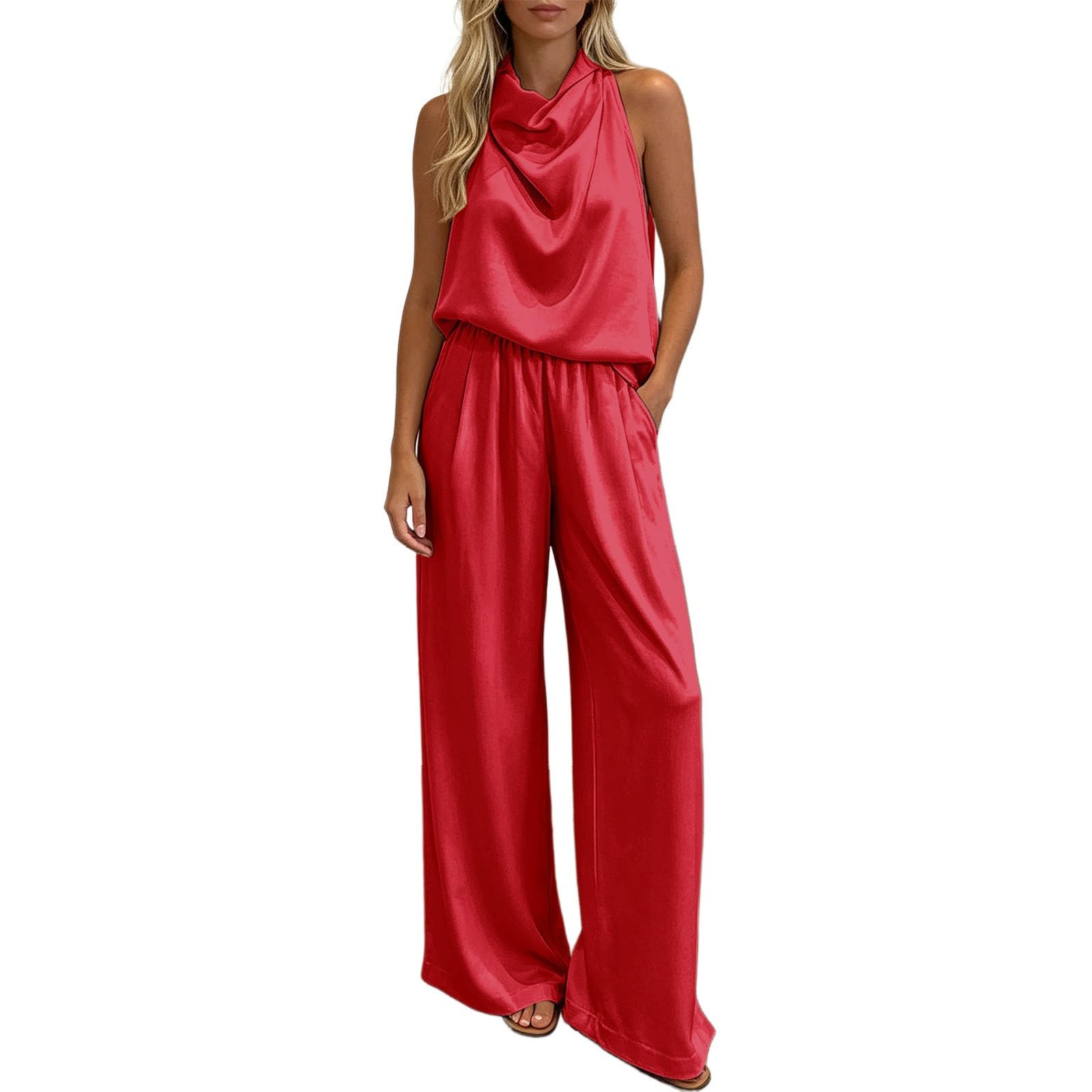 Completo Estivo Donna Pantaloni - Completi Donna Estivi Sportivi Completo Due Pezzi in Raso Pantaloni Senza Maniche Abbigliamento Casual per Il Tempo Libero Coordinato