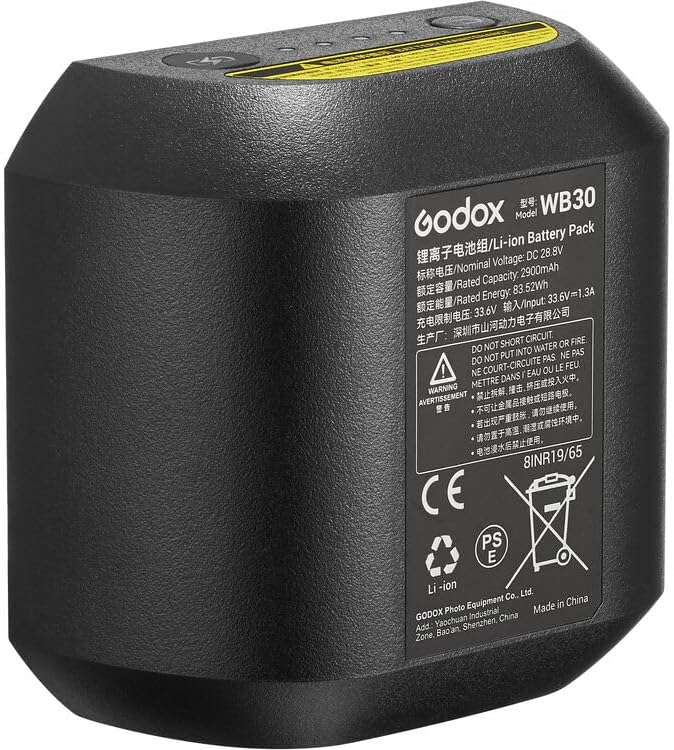 GODOX WB30 Lithium Battery Pack (28.8V/2900mAh) – High-Capacity Replacement Battery AD800Pro & AD600ProII Outdoor Flash Strobes, Supports 300 Full-Power Flashes