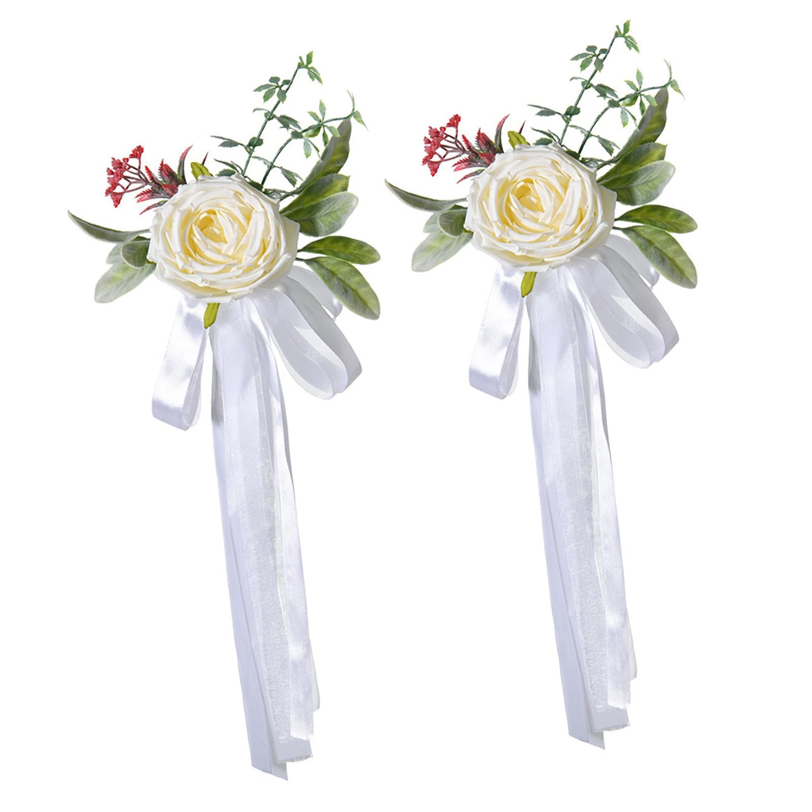 Msioytog 2PCS Artificial Flower Chair Back Decoration with Satined Ribbon for Wedding Reception and Ceremony Celebration Decoration Dinner Chair Back Arrangement