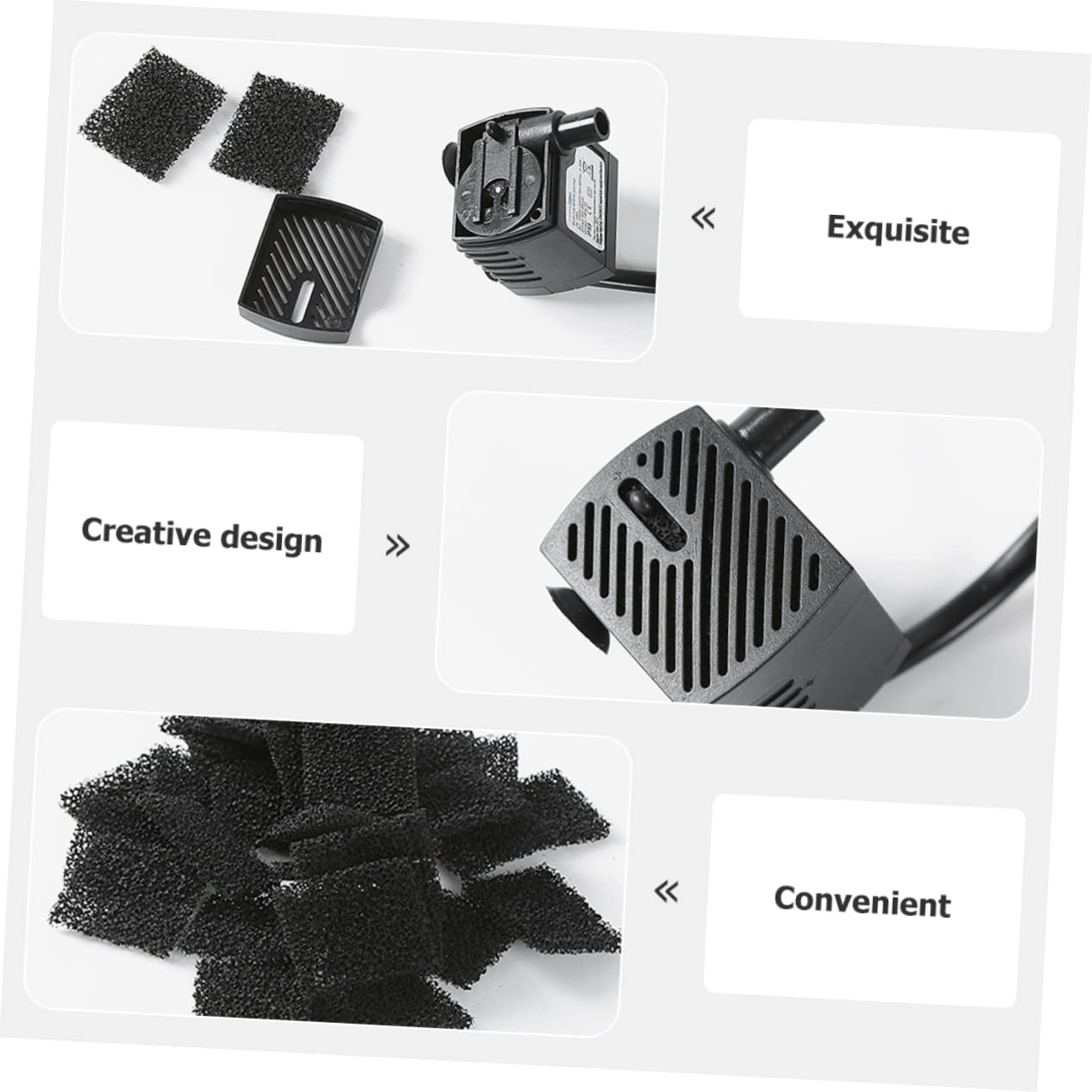 BESPORTBLE 5 Ensembles Pompe À Eau Filtre Coton Pompe À Eau Submersible Filtres Filtre D'aquarium Mousse De Bassin Boîte Fontaine À Eau Animal De Compagnie Éponge Black 60 Pièces * 5