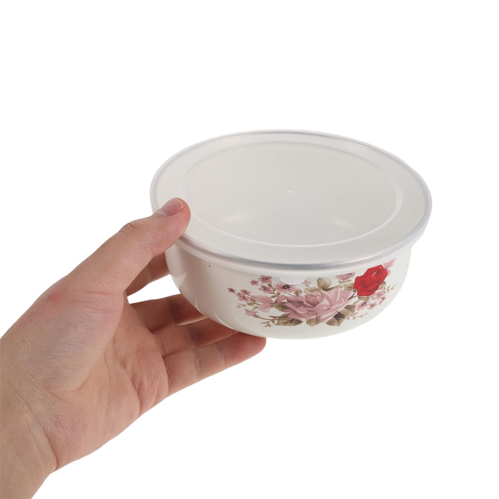 TIDTALEO Set 3 Pezzi Ciotole Smaltate con Coperchio Vintage per Conservazione Alimenti Resistente e Impilabile, Adatte per Uso in Cucina e Casa