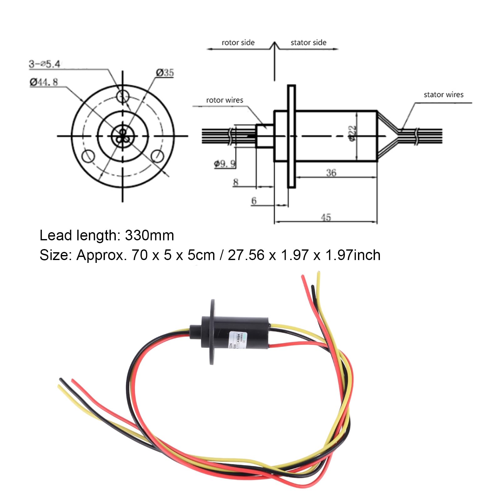 Anello Slip, 250RPM 15A Mini Slip Ring 3 Fili 0-600V per Turbine Eoliche Generatore di Potenza