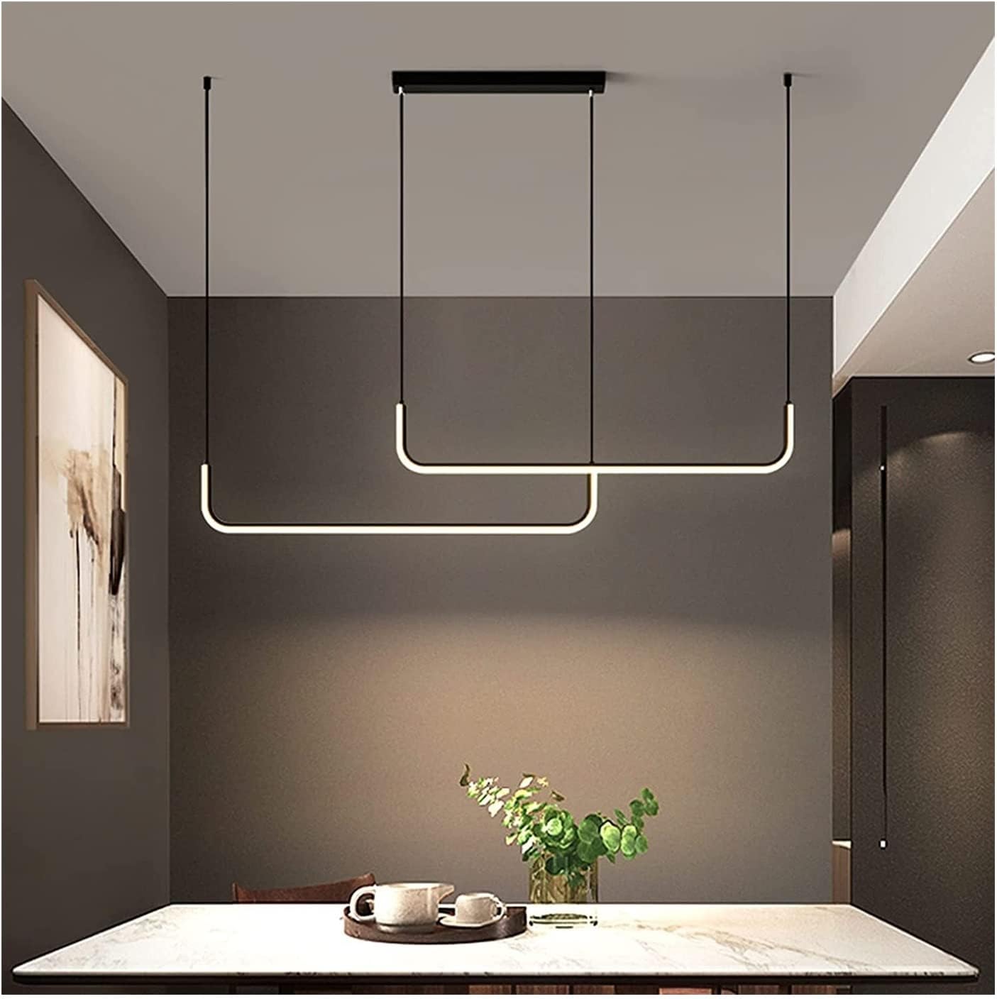 限定！シャンデリア, LEDリニアシャンデリアペンダントライトキッチンアイランド天井照明器具ダイニングルーム用高さ調節可能6000Kホワイ