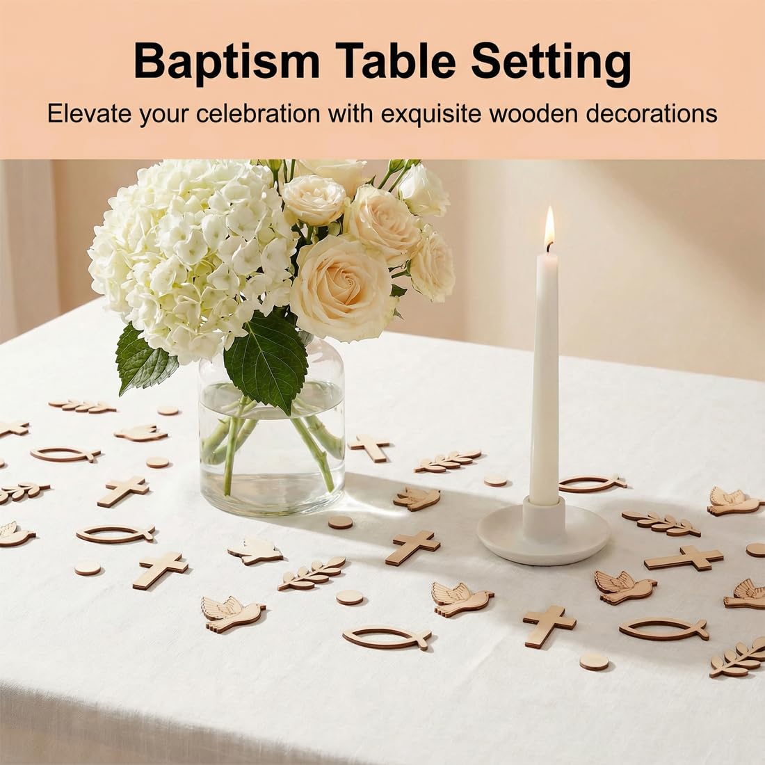 100 pièces de décoration en bois pour baptême, convenant aux fêtes prénatales, baptêmes, fêtes de garçons/filles et autres occasions