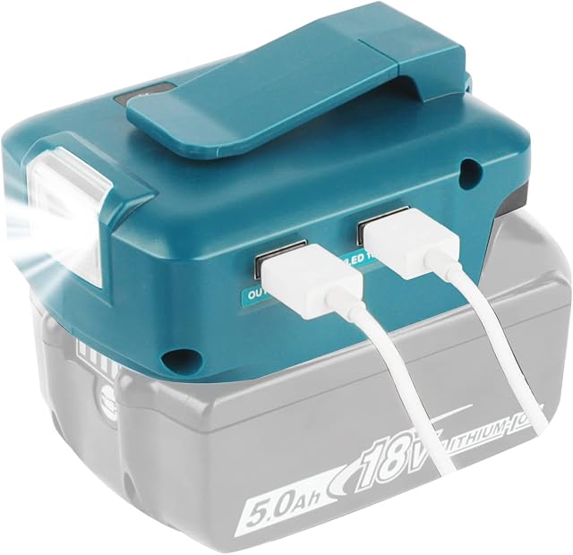 QUPERR - Adp05 Power Source Battery Adapter work light Converter for Makita 14.4v & 18v Battery with a pair of USB Phone Charger interface, with DC Port Cordless FlashlightAdapter Only