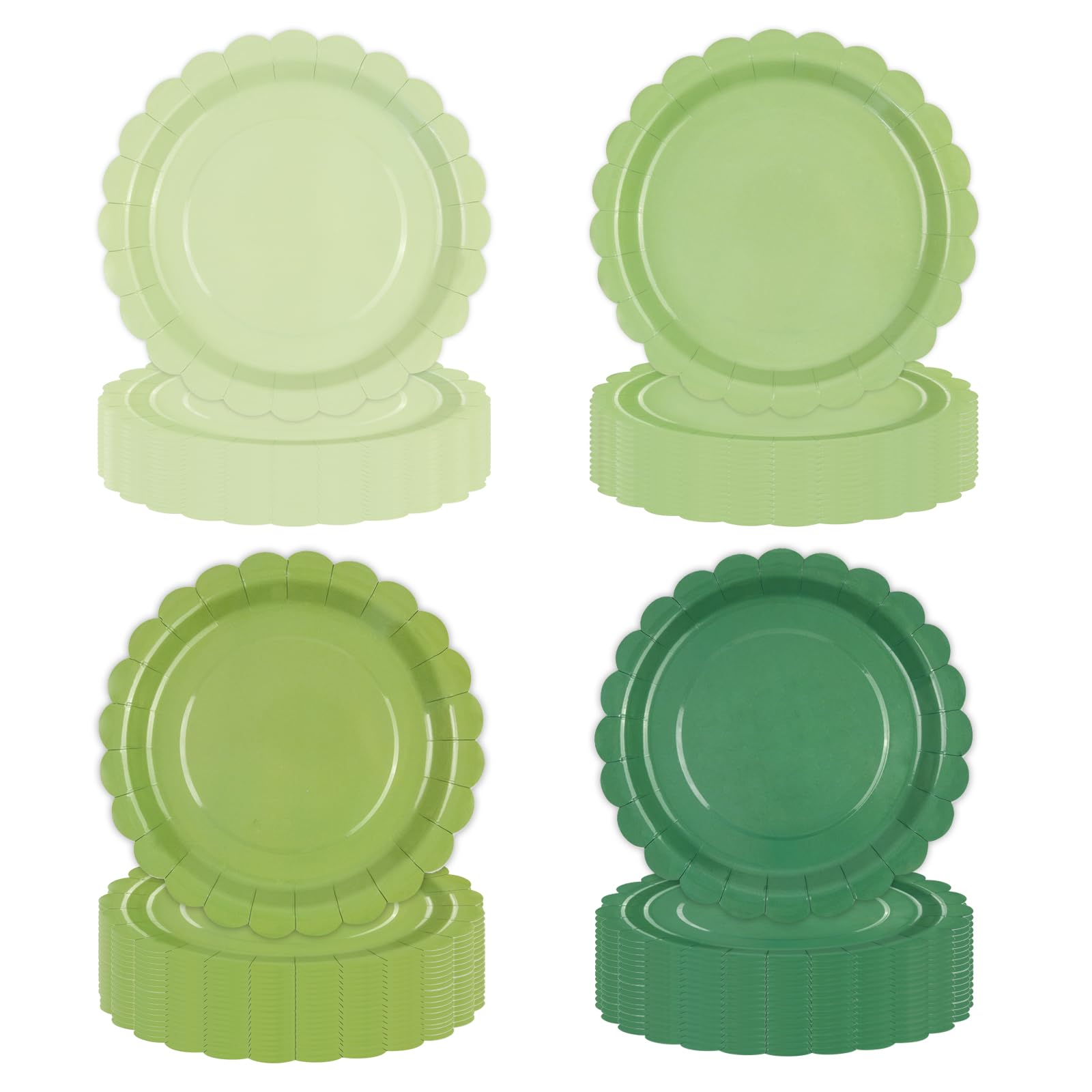 HFBOBP 48Pcs Sage Green Paper Plates,7 Inch Gradient Green Scalloped Dessert Plates Tableware Supplies for Birthday Garden Party Afternoon Tea Wedding Christmas Decorations