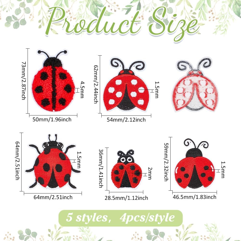 PH PandaHall 20pcs Ladybug Iron on Sew On Patches 5 Styles Embroidered Cloth Patches Appliques Set DIY Sew On Repair Patch for Clothing Jeans Shoes Backpack hat Shirt Repair and Decoration