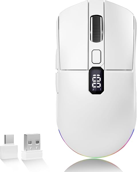 Uciefy Bluetooth Wireless Mouse, Tri-Mode (2.4G+BT5.0+BT5.1) LED Bluetooth Mouse, USB C Rechargeable with LED Screen Display, 2400 DPI Computer mice for Laptop/PC/Mac/iPad-White - 1