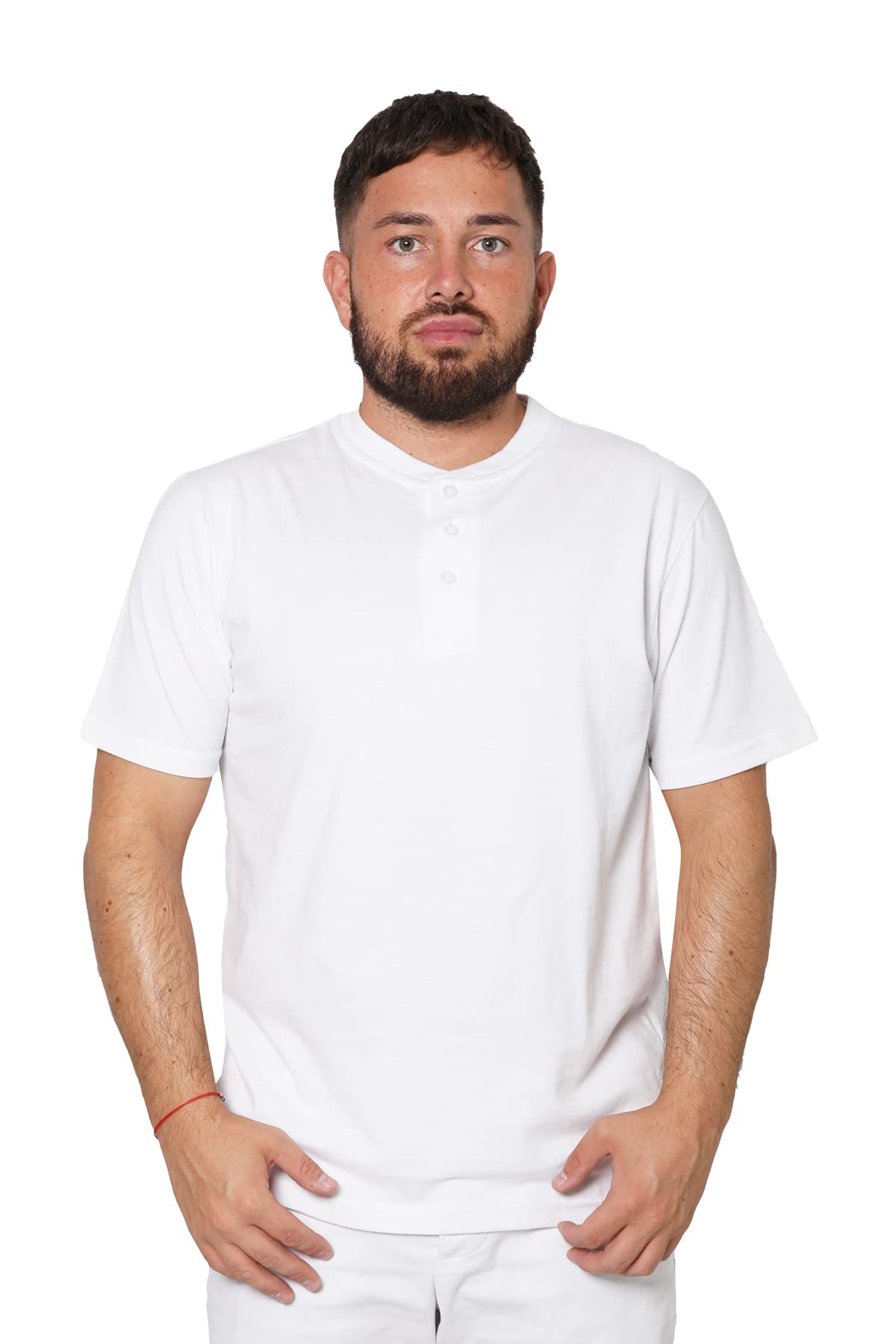 Urbanfit Men's White Plain Short Sleeve Henley T-Shirt With Grandad Collar (2245) (As8, Alpha, Xx_l, Regular, Regular, )