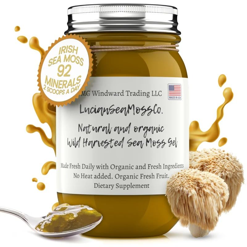 Lion's Mane Sea Moss Gel Organic Certified Wild Harvested Irish Sea Moss Gel | Immune and Digestive Support | Vitamin Mineral Antioxidant Supplements | (16 oz. Lion's Mane)