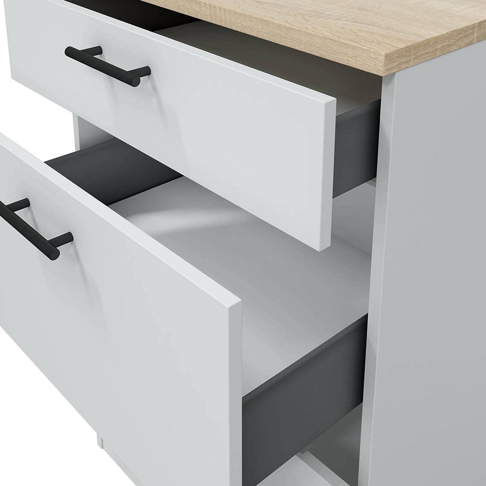 Mobile 3 cassetti Cuggiono, Cassettiera da cucina, Modulo contenitore con cassetti, Base con cassetti estraibili, 60x60 h90 cm, Bianco e Rovere