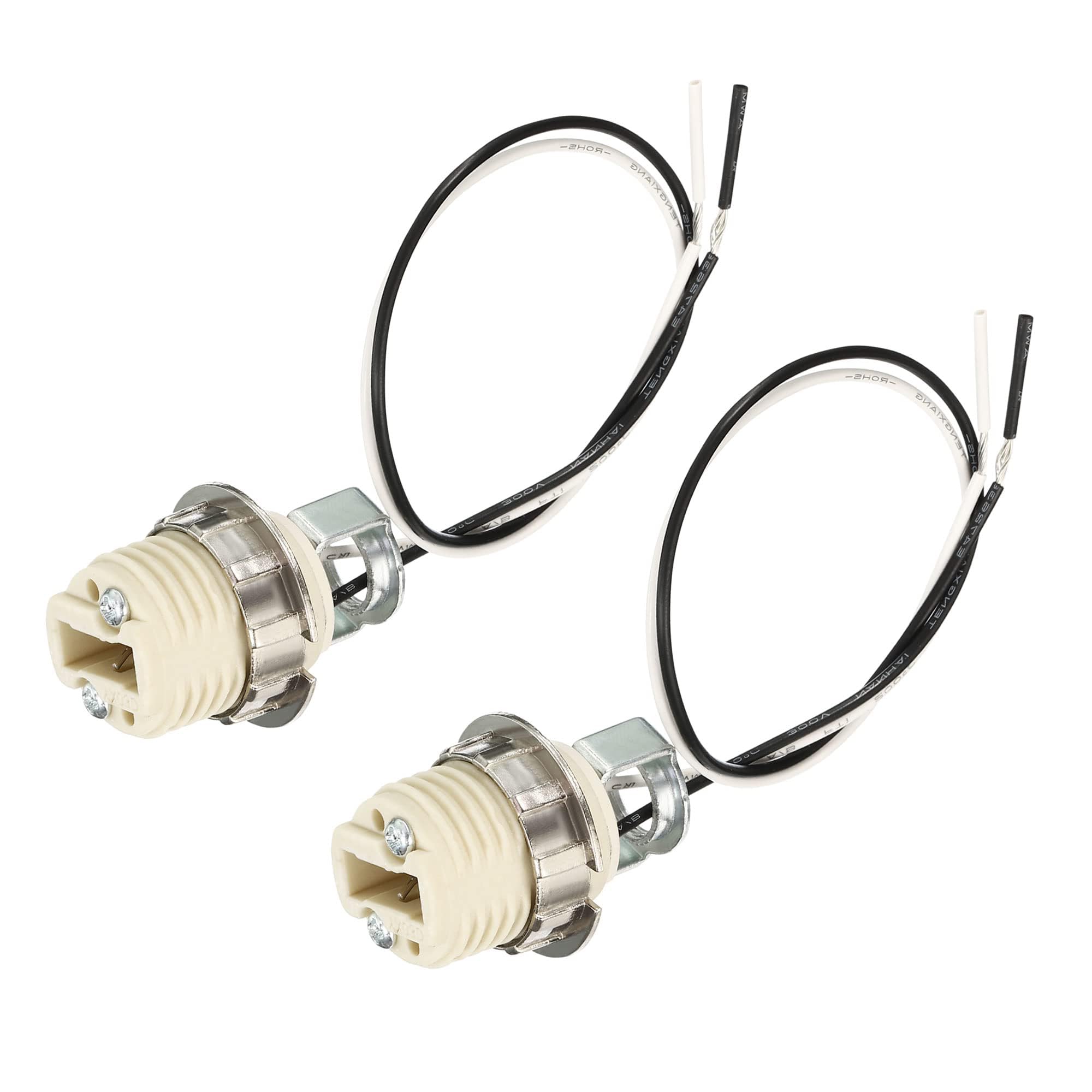 TA-VIGOR G9 Light Base Socket Kit with 10 Inch Wire, 2 Pack Ceramic Pin Type Lamp Holders with Socket Ring Tool, 250V 2A Heat-Resistant G9 Bulb Sockets for Ceiling and Spotlight