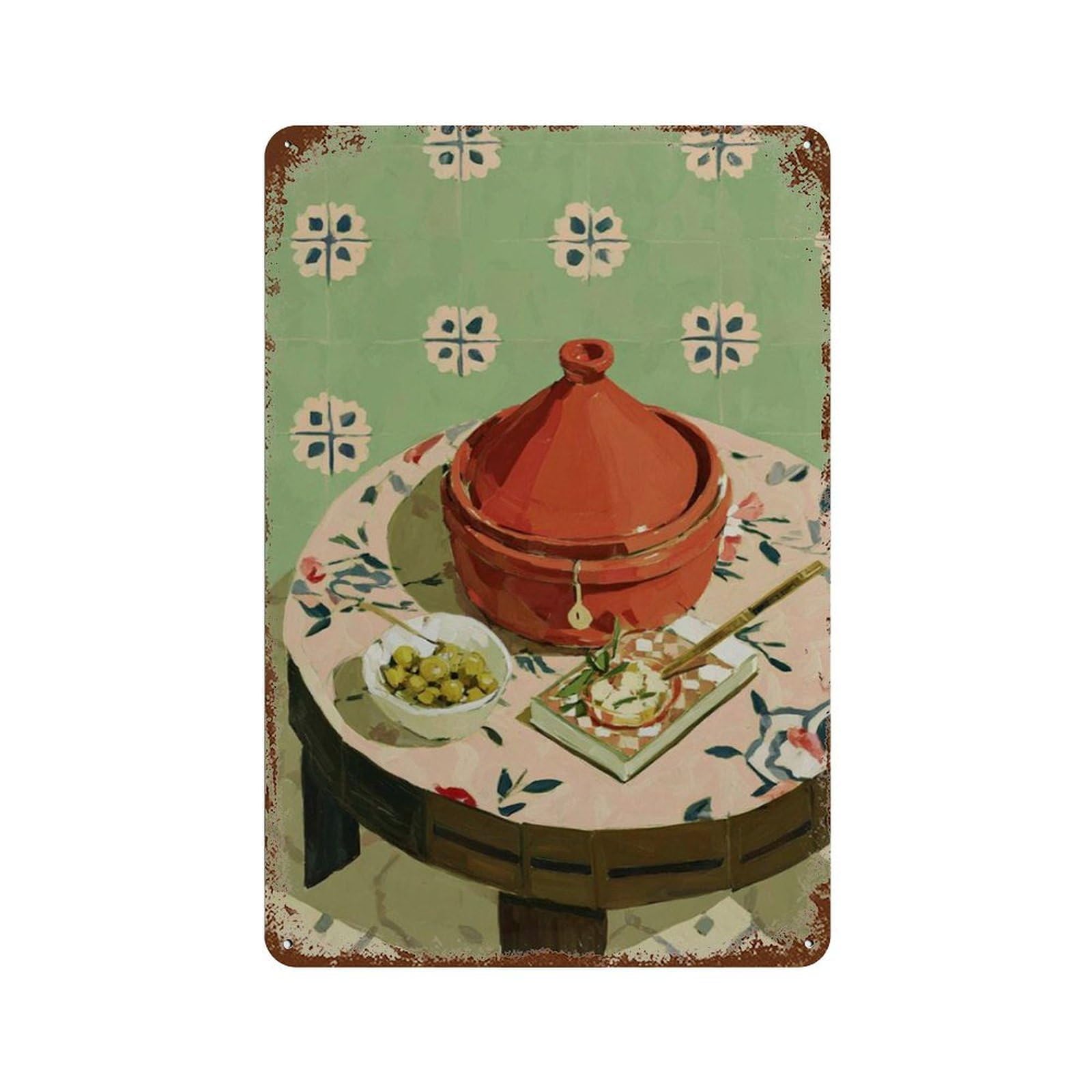 xiaoxiaoshen Retro Kitchen Still Life Mid Century Modern Tagine Wall Decor Art Metal Tin Poster Modern Home Decor Art Home Bar Shop Decorations Vintage Sign 30x20cm