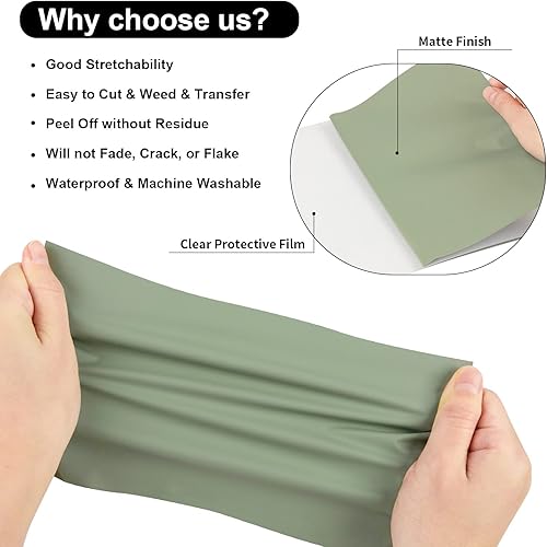 Miniatura 2 de VINYL FROG Rollo de vinilo de transferencia de calor HTV  12 pulgadas x 5 pies de vinilo verde caqui para planchar en camisetas, vinilo de prensa de