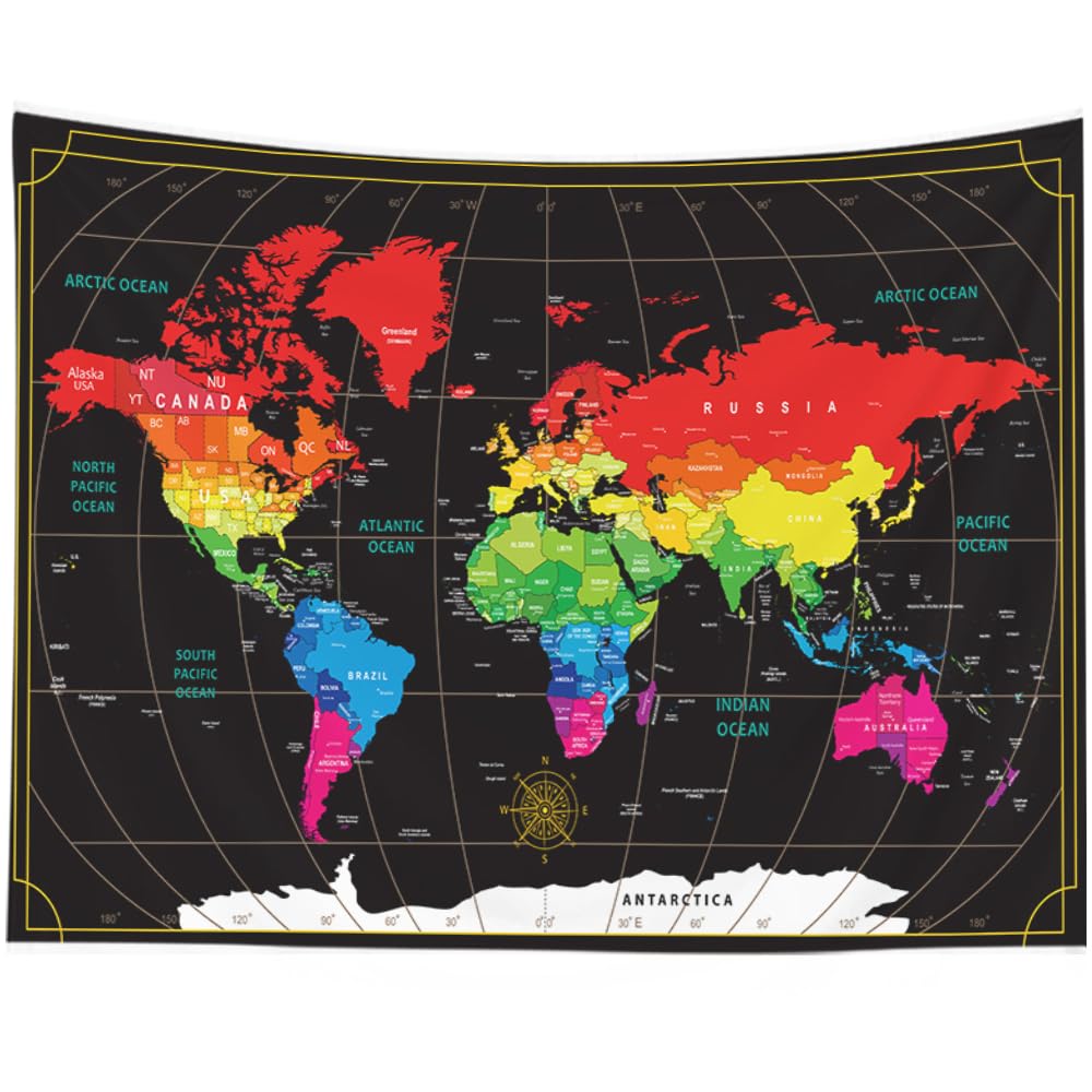 Capsceoll World Map Wall Tapestry - Large Hanging Decor Art for Dorm, Travel, Cool Decorative Wall Art 80X60 Inches, Black Red