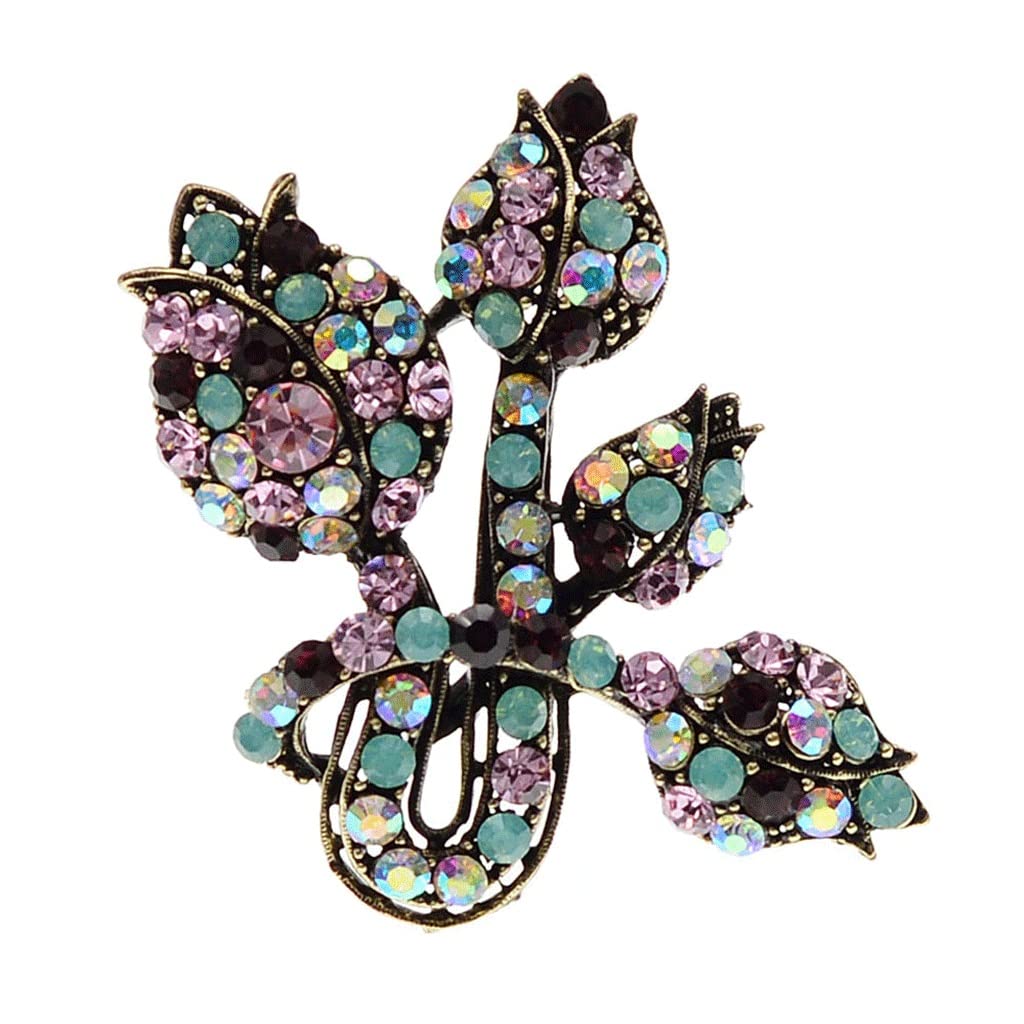 Vintage Broschen Hochzeitskleid Pflanzenschmuck Kristall Strass Blumenbrosche für Frauen Metall Blattnadeln