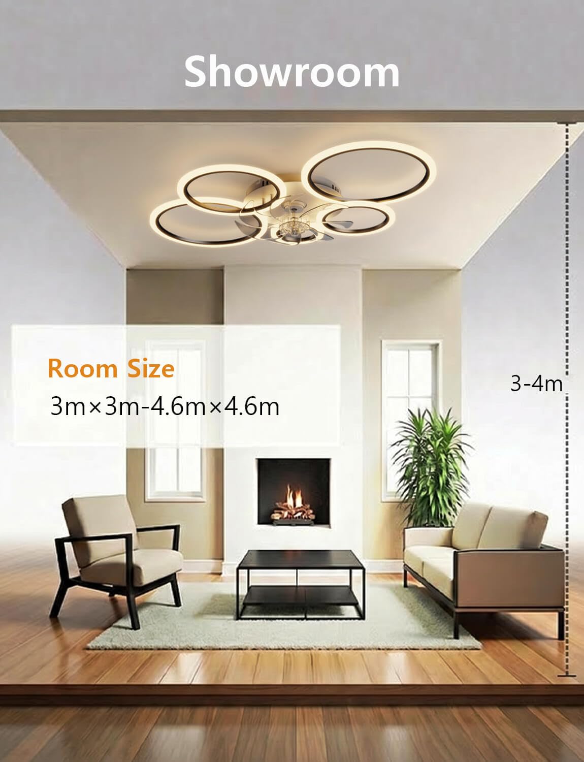 Deckenventilator mit Beleuchtung Kompatibel mit Alexa und Google Assistant, 100cm Deckenleuchte mit Ventilator Wohnzimmer, Leise Timer Dimmbar Reversible Ring Ventilator, Schwarz