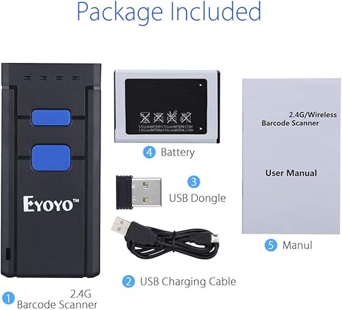 Miniatura 7 de Eyoyo Mini escáner de código de barras inalámbrico 1D Bluetooth, Bluetooth 3 en 1 y conexión inalámbrica y cableada 2.4G, lector de código de barras