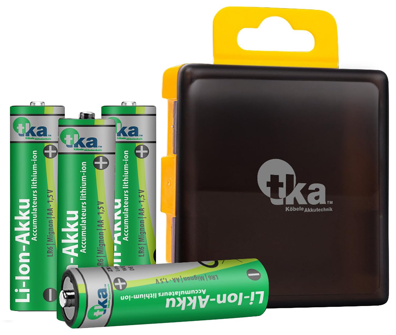 tka Köbele Akkutechnik Universal AA Akku: 16er-Set Li-Ion-Akkus Typ AA/Mignon, 3600 mWh, wiederaufladbar, 1,5V (hohe Kapazität, Li-Ion 1,5V, RC)