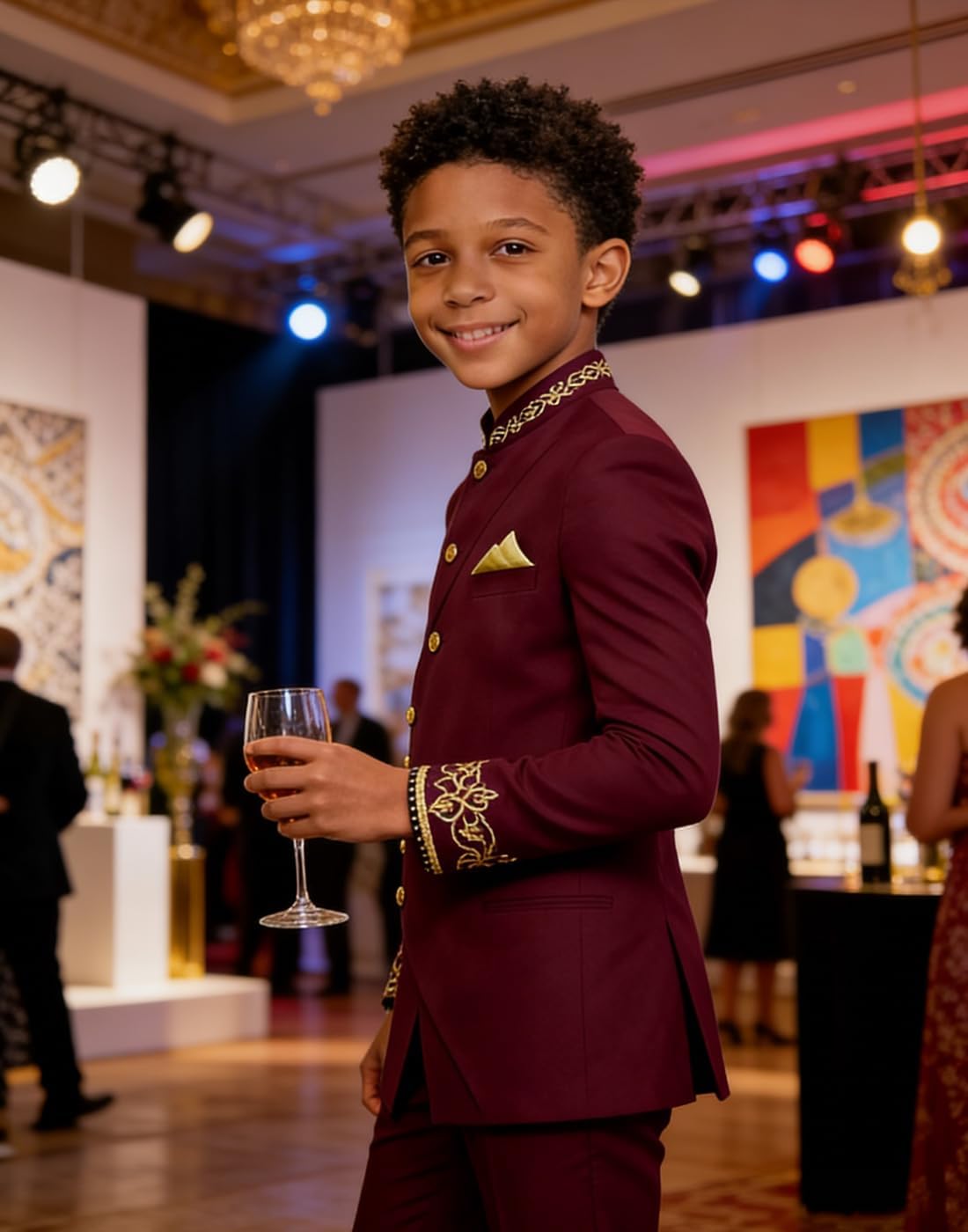 Boys Suits 2 Pieces Set Slim Fit Mandarin Collar Suit for Teen Boy Dashiki Jacket and Pants for Wedding Prom Outfit