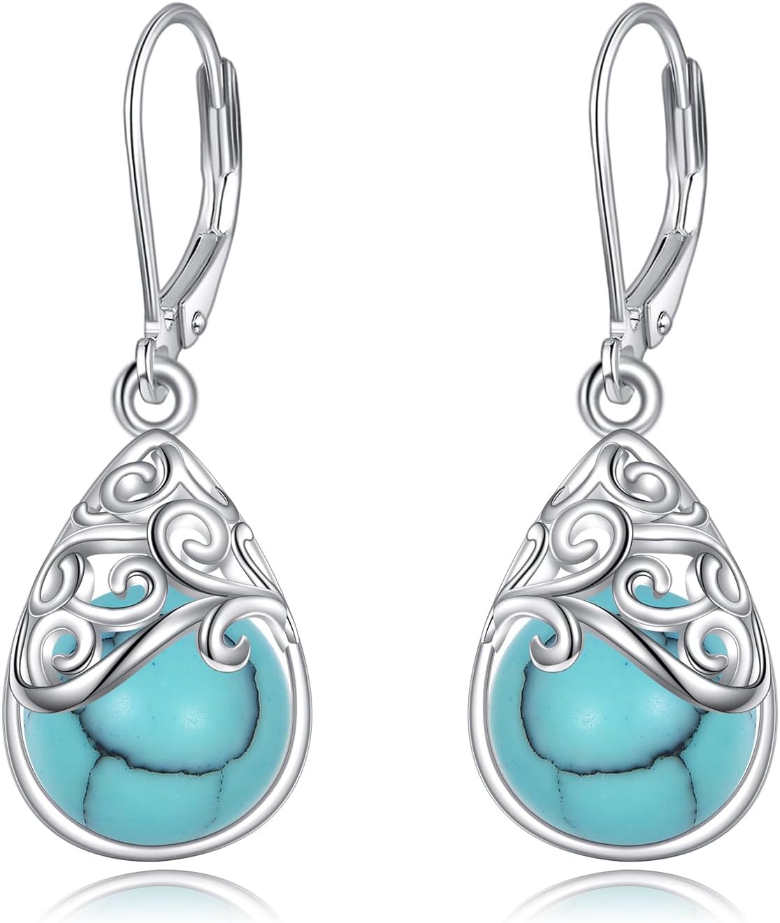 925 Sterling Silver Leverback Earrings Vintage Filigree Dangle Drop Earrings Jewelry Birthday Gifts for Women