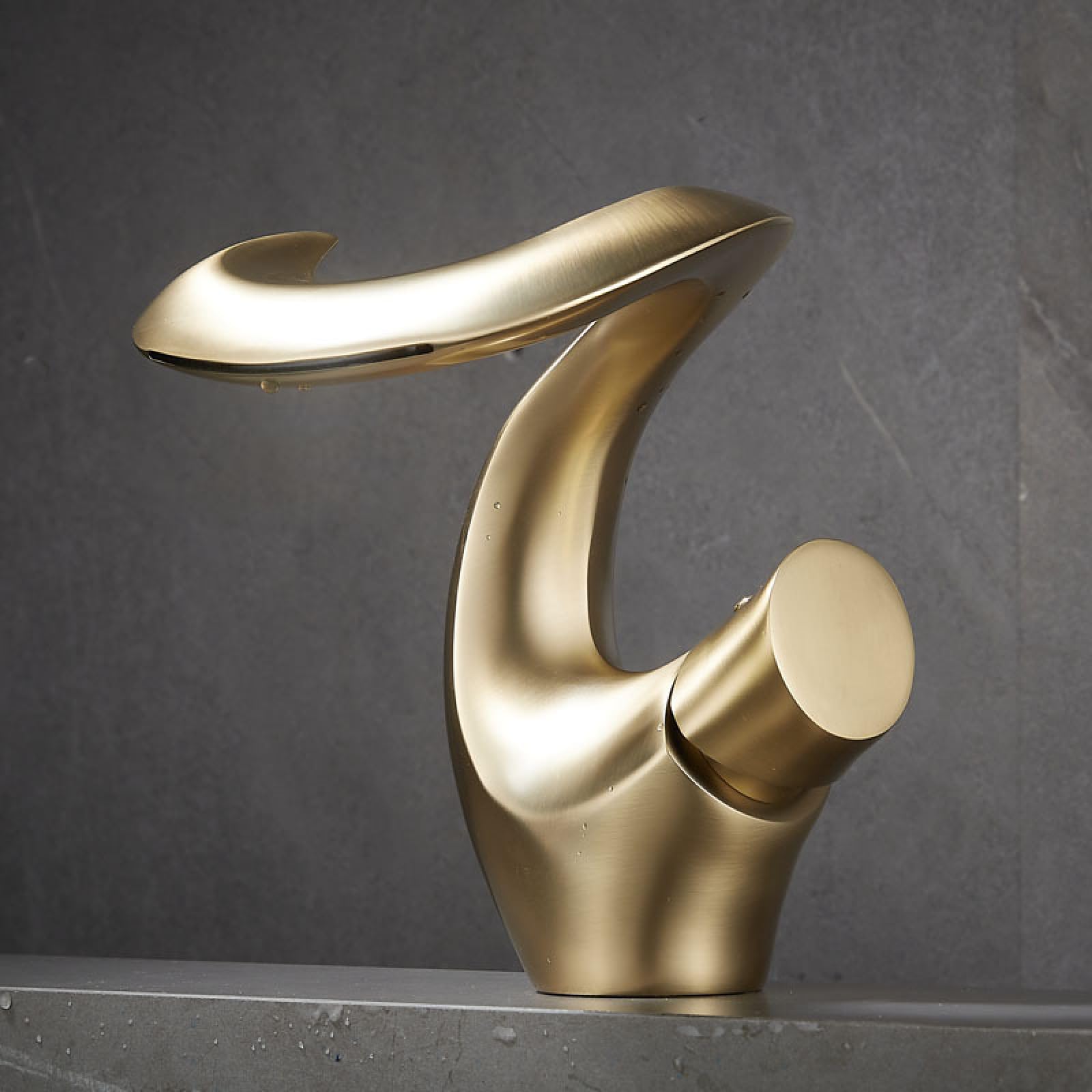 Bathroom Waterfall Hot and Cold Washbasin Bronze Artistic Faucet Brushed Gold