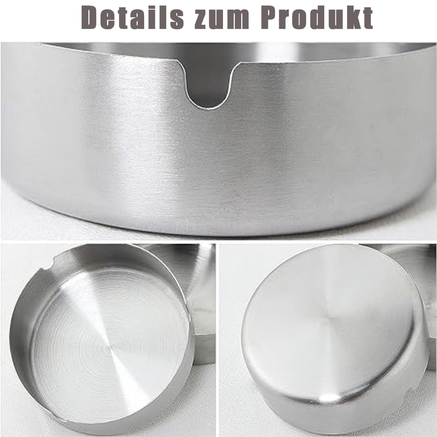 6 Pezzi Posacenere Rotondo in Acciaio Inox, 8 cm da Tavolo Portatile per uso Interno ed Esterno, Argento