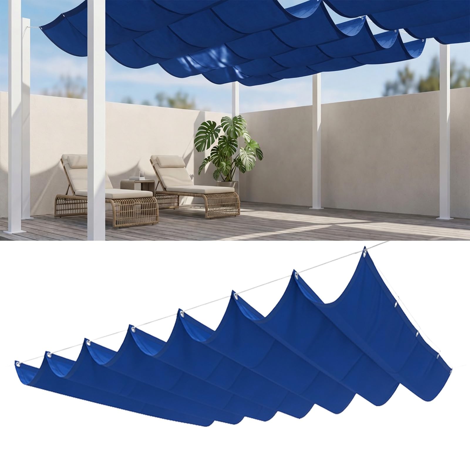 Retractable Wave Sun Shade Sail 2.5 x 2.5 m Adjustable Retractable Pergola Shade Weather Resistant Durable Sun Shades for Deck Lawn Garden Pool, Navy Blue — image 1