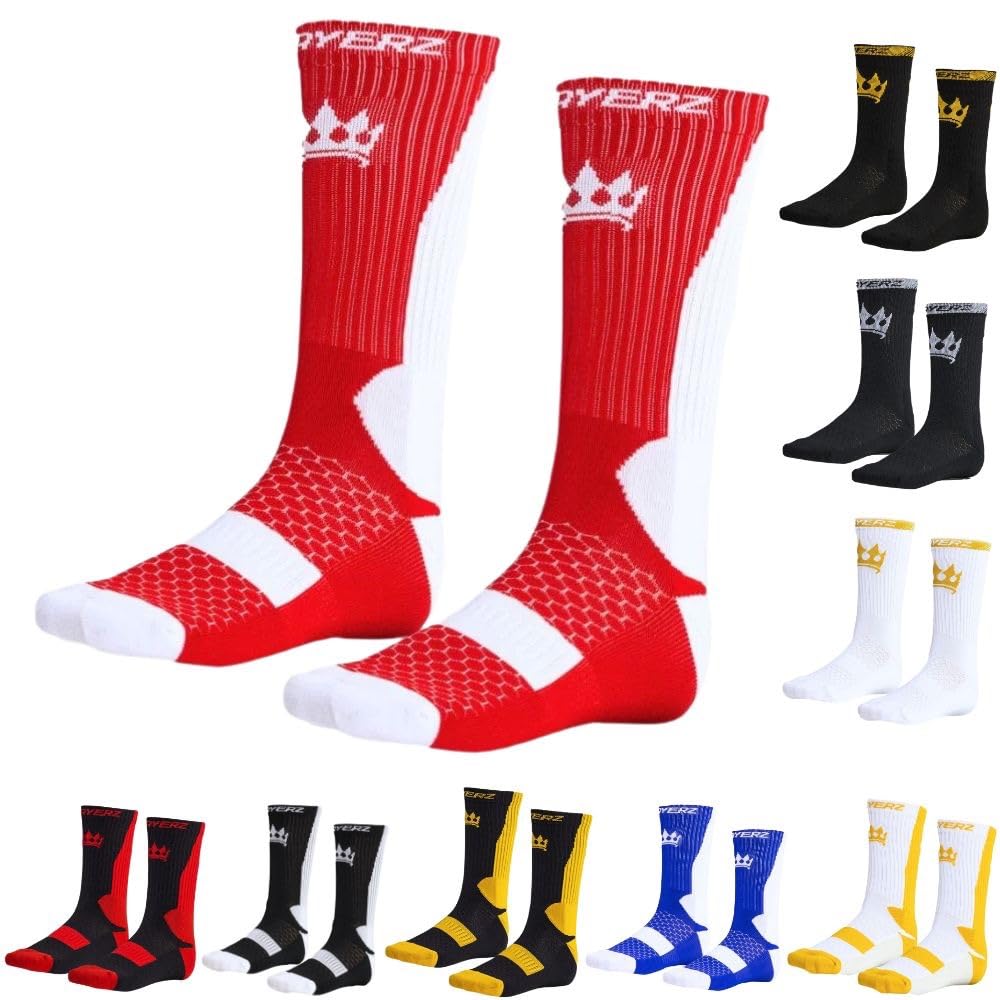 Playerz Boxing Socks - Adults, Athlete Designed Moisture-Wicking Durable Sports Socks, Fitness Socks - Ideal for Boxing, Running, Workouts, and Training Adults 6-11 UK 39-46 EU (White/Red)