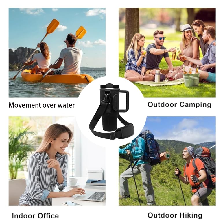 Image of ZIBUYU Water Bottle Carrier Bag, Black Cup Holder with Strap Tumbler Cup Bag Accessories, Fits Most Tumblers & Bottles, Hands-Free Convenience for Daily Use, Outdoor, Gym, and Travel