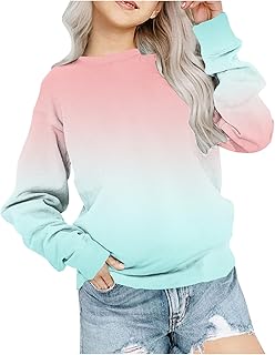 Girls' Long-Sleeved Shirts Children's Tops Colour Gradient Clothing Batik Sweatshirt Colour Block T-Shirt Clothing Tops Classic Long Sleeve Top Cotton Long Sleeve Pullover