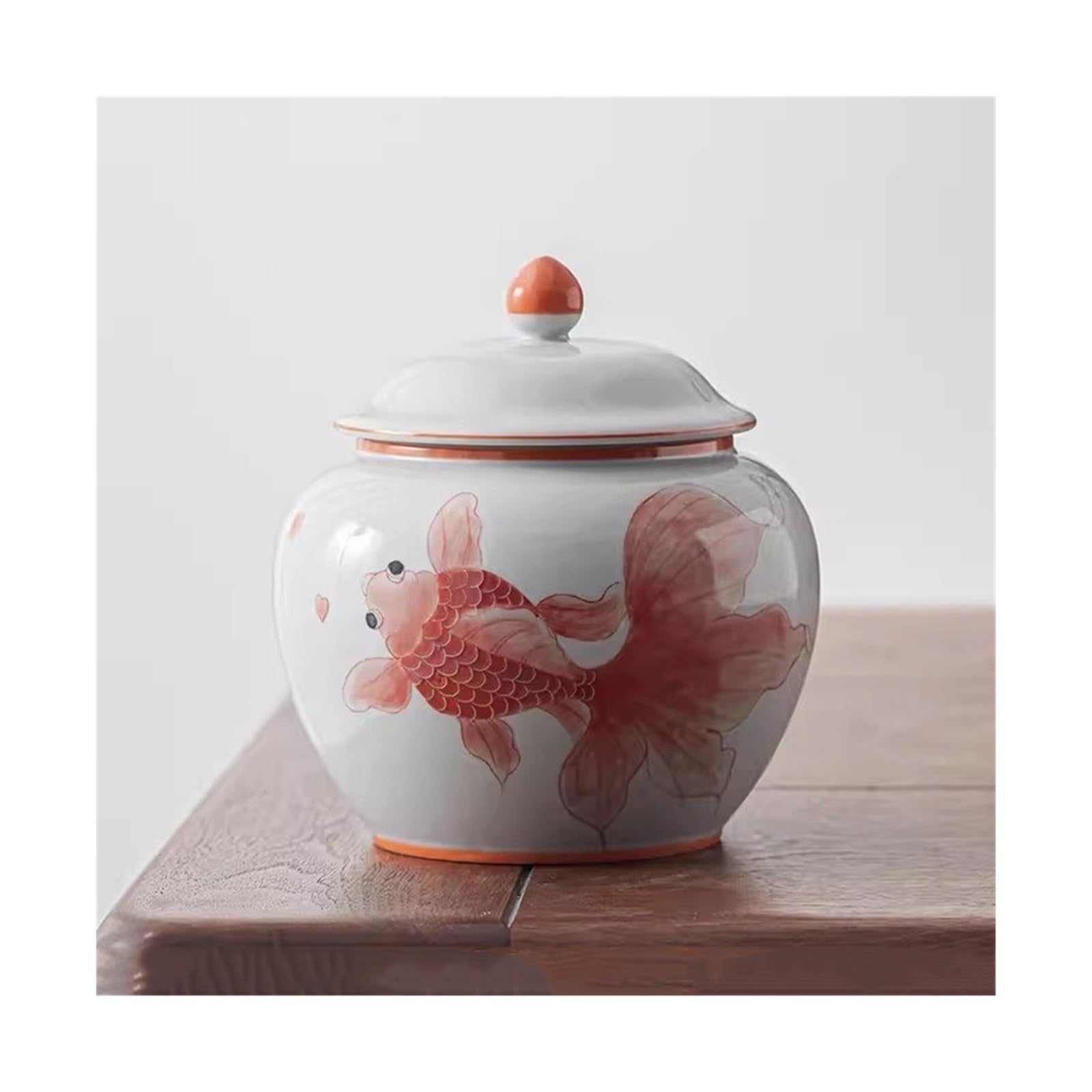 zhangrui1888 Tea Canister Hand-painted Koi Tea Canisters Underglaze Color Sealing Jar Household Large Chinese Multifunctional Empty Tea Storage(Red,Small)