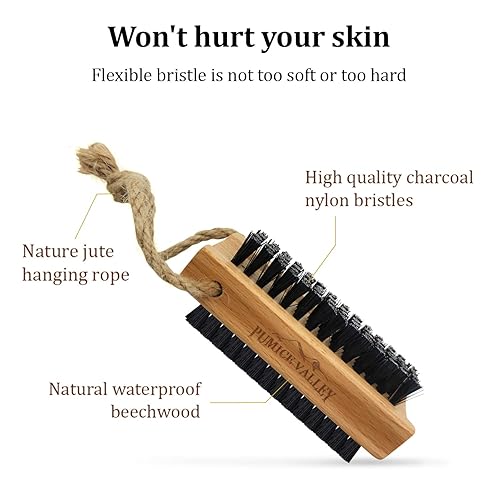 Miniatura 2 de Cepillo de limpieza de madera para uñas con cerdas de carbón de nailon y cuerda para colgar, superficie de esmeril y cepillo de uñas para frotar las