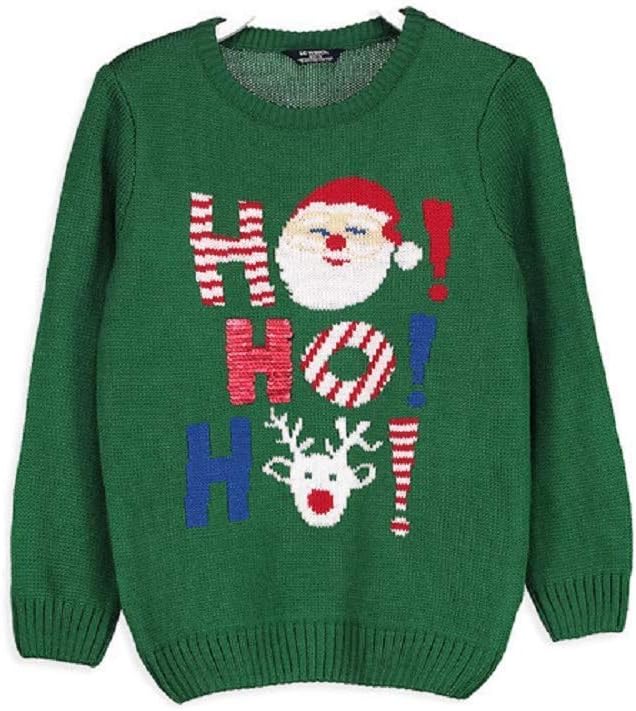 LC WAIKIKI Pullover Sweater Knit Long Sleeve Crew Neck Holiday Christmas Santa Claus (Green Christmas, Age 5-6 (43-45 inch))