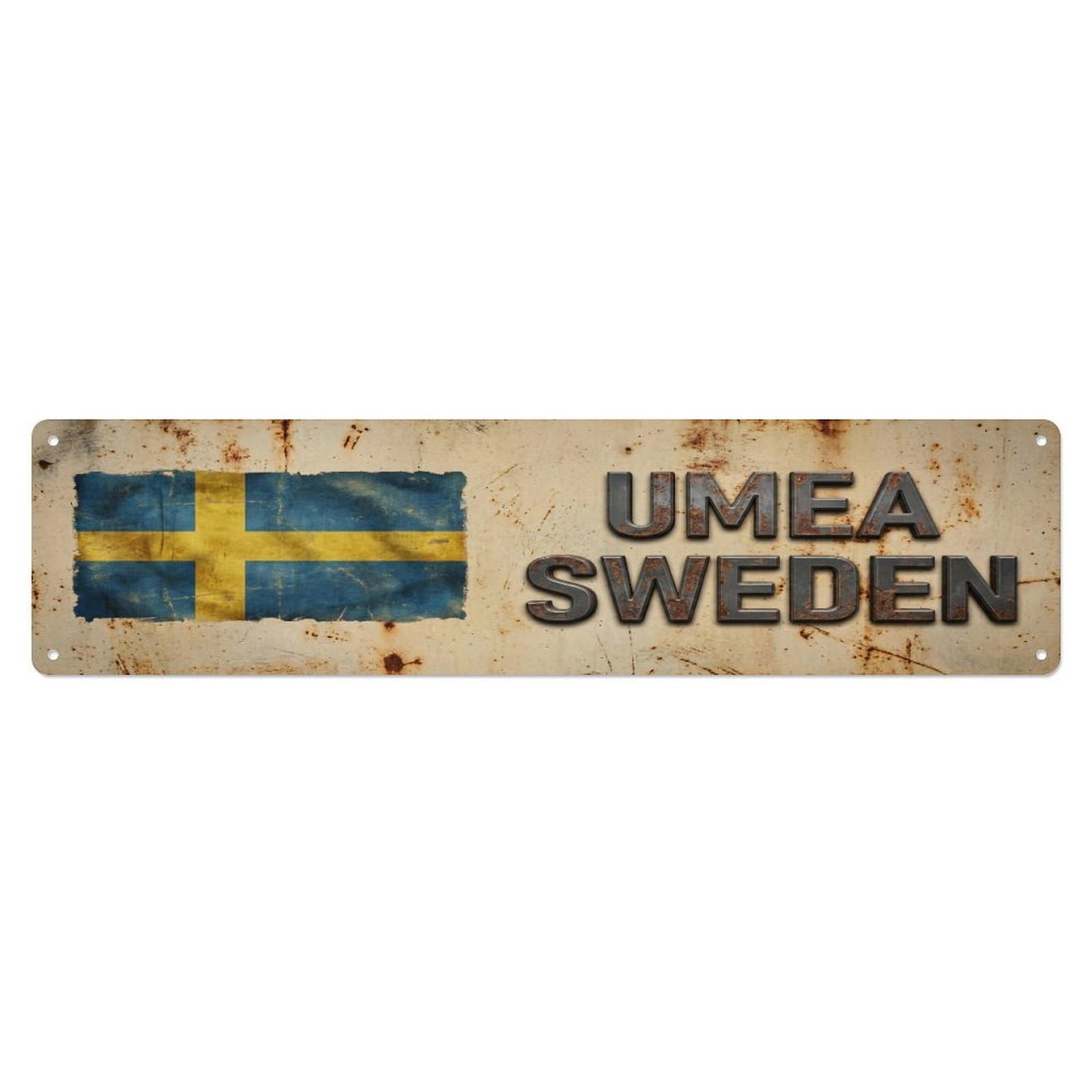 Metal Tin Sign Vintage Umea Sweden Flag Decor Rustic Travel