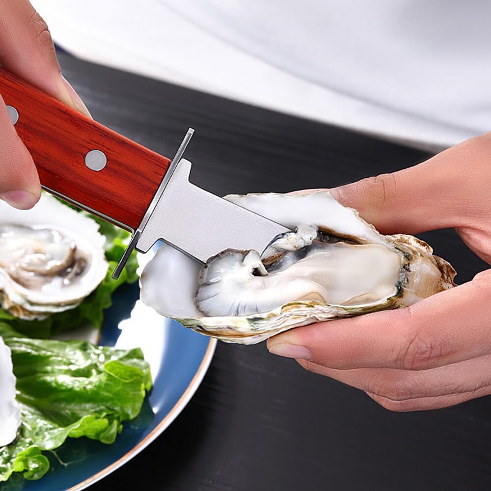 Ldawy Coltello per Ostriche, Apri Ostriche, Coltello Ostriche con Manico in Legno e 1 Paio di Guanti Resistenti al Taglio(XL), AMA Acciaio Inossidabile per Molluschi e Frutti di Mare