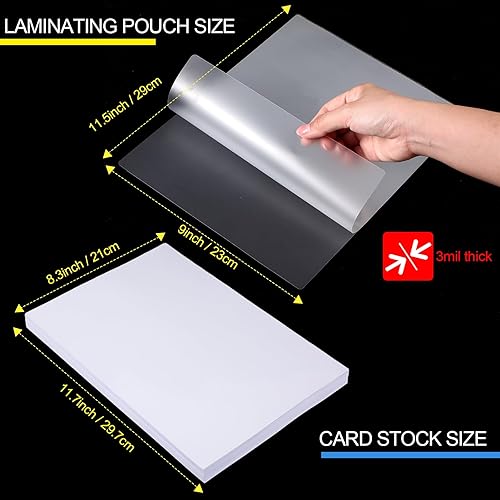 Miniatura 2 de Ireer Paquete de 100 hojas de cartulina A4 de 11.7 x 8.3 pulgadas de color blanco y 100 hojas de laminación de 9 x 11.5 pulgadas de grosor, bolsas
