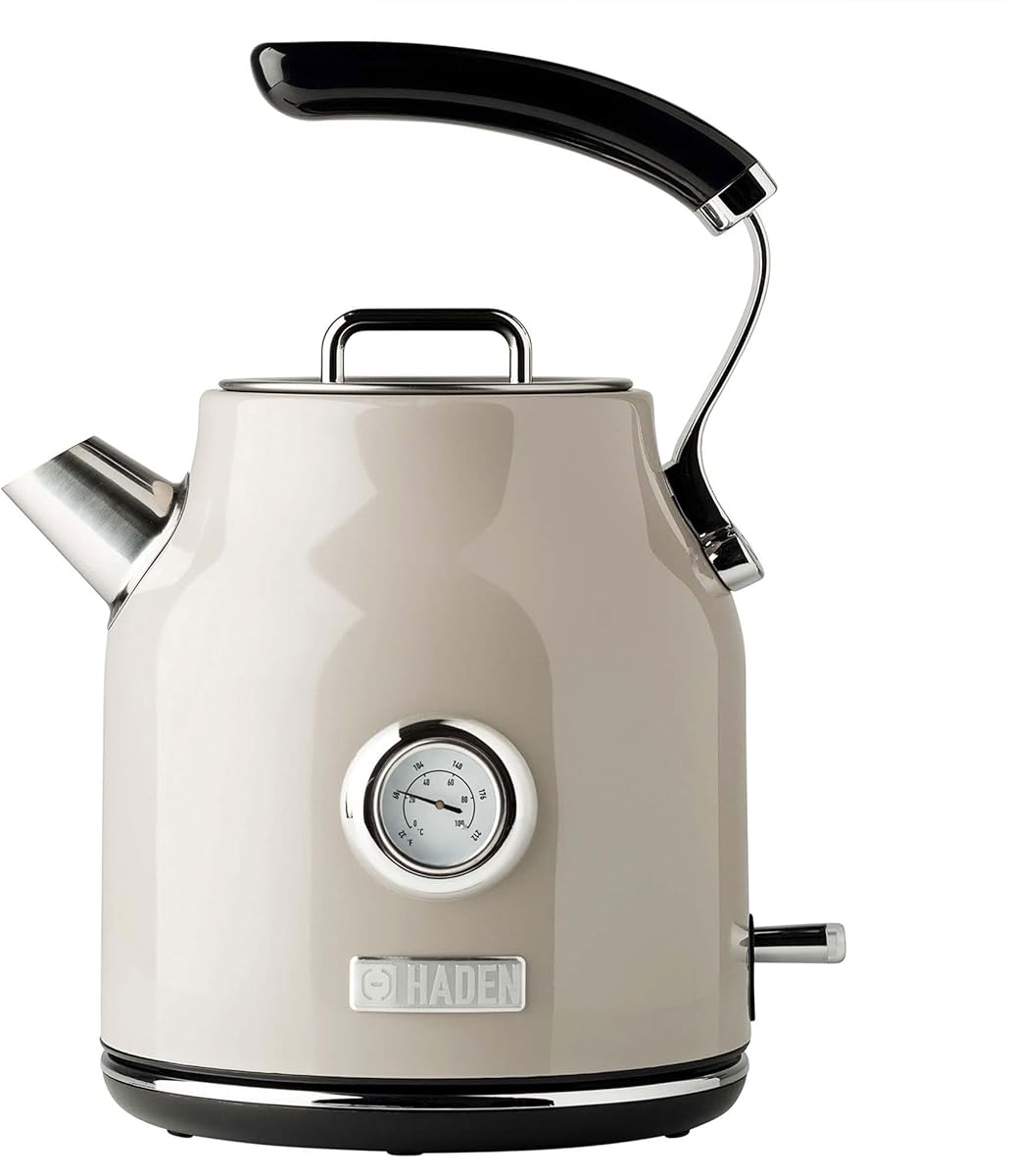 Haden Dorset 1.7 Liter Stainless Steel Electric Kettle, Hot Water Kettle with 360-Degree Base and Auto Shutoff, Putty & Chrome