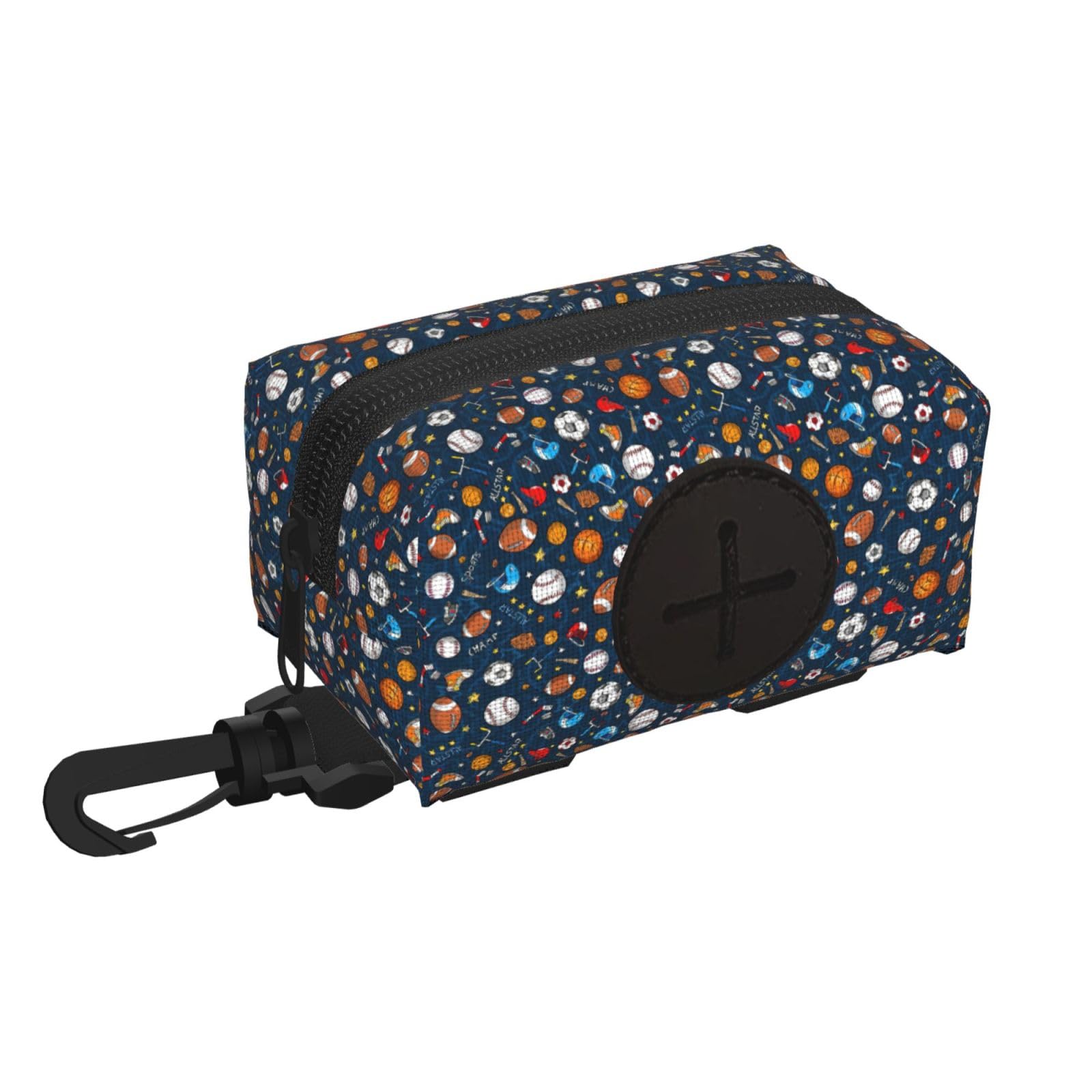 Pphgut Black Baseball Basketball Football Hockey Print Waterproof Pet Waste Treat Bag Outdoor Walking Hiking Pouch Camping Accessory